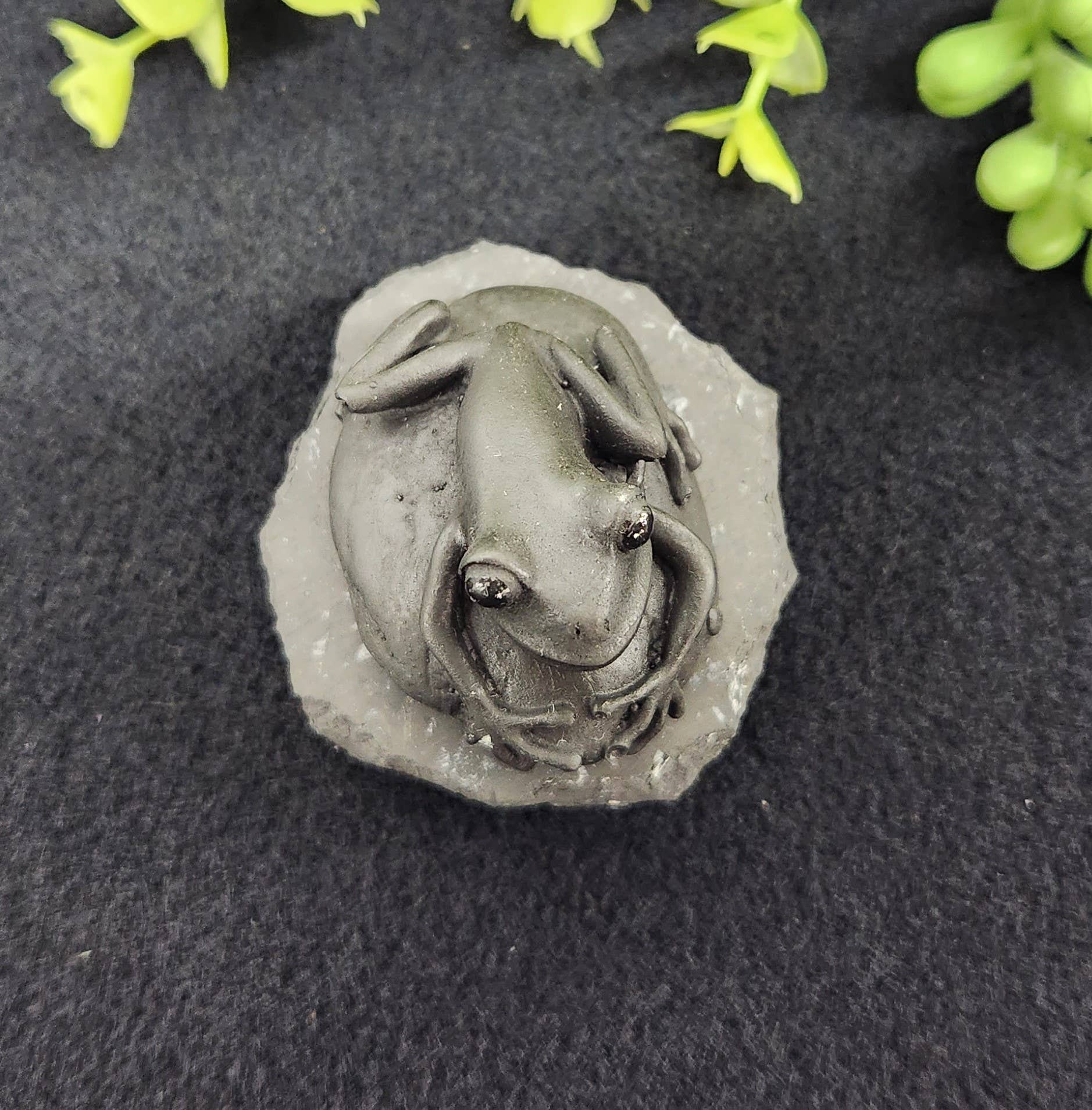 Shungite Figurine Frog on Stone(2.5x2x1.75")(EMF Protection)