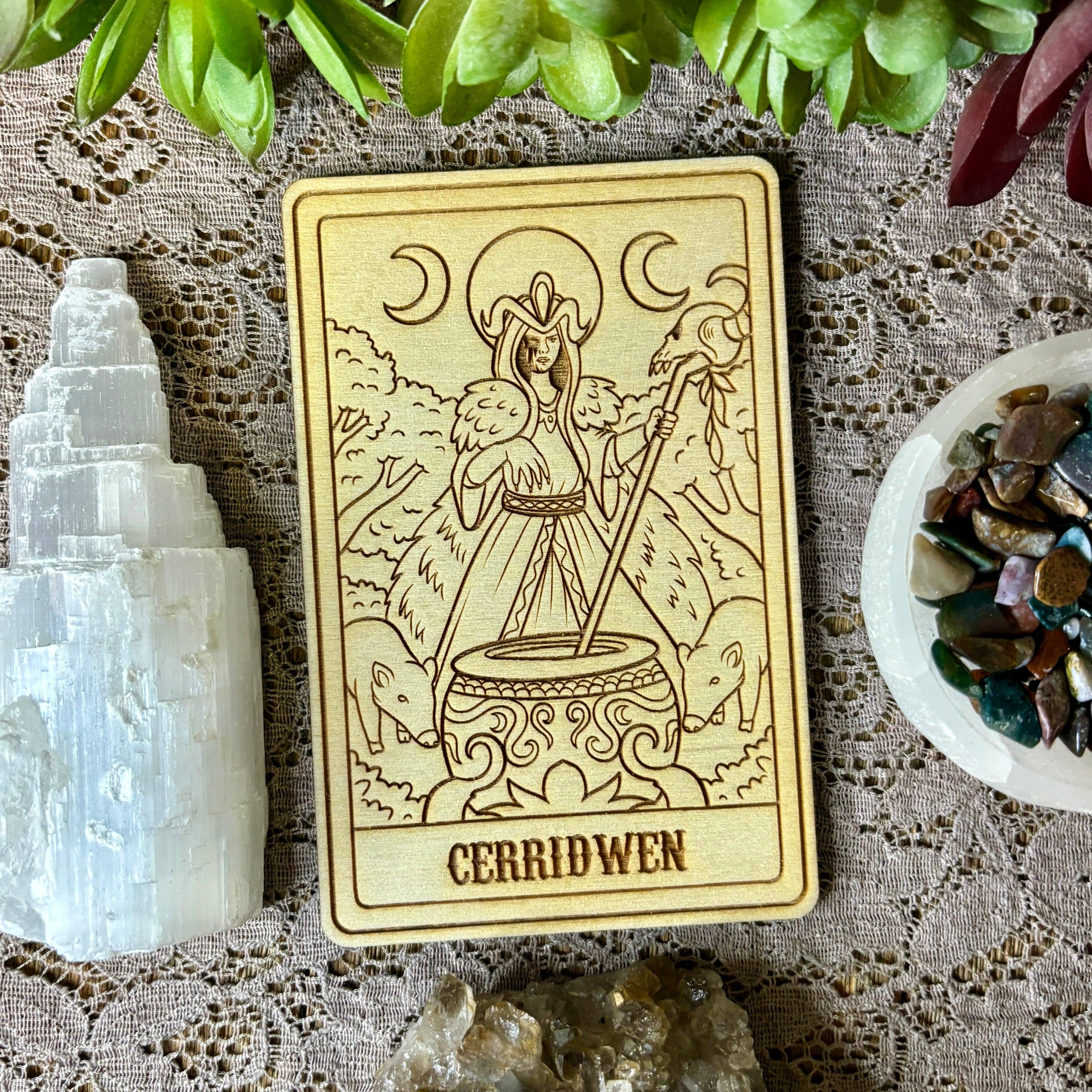 Cerridwen Deity Card: 5" Tall Card / Natural Woodgrain