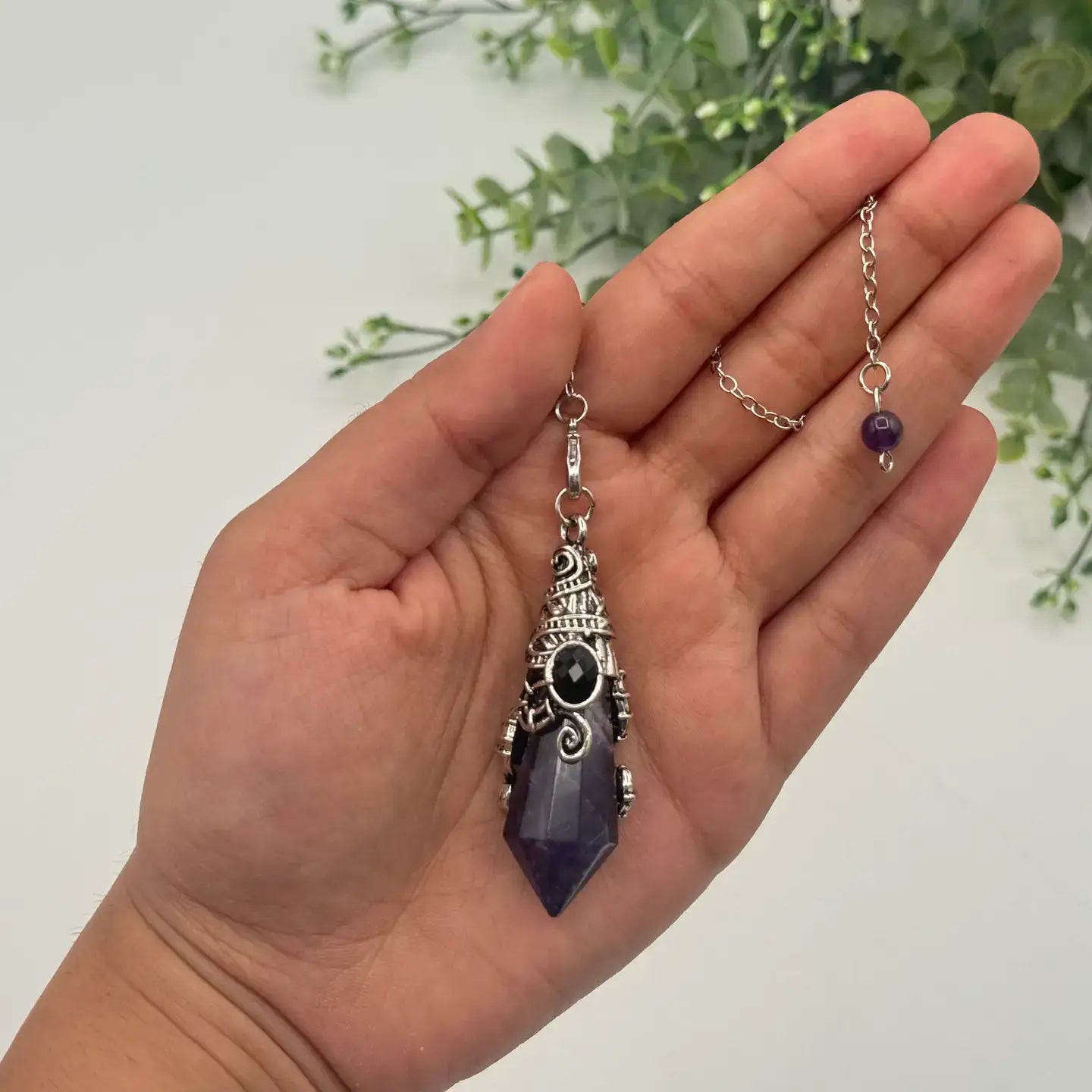 Gemstone Pendulum  12 Faceted Antique Silver Color : Amethyst