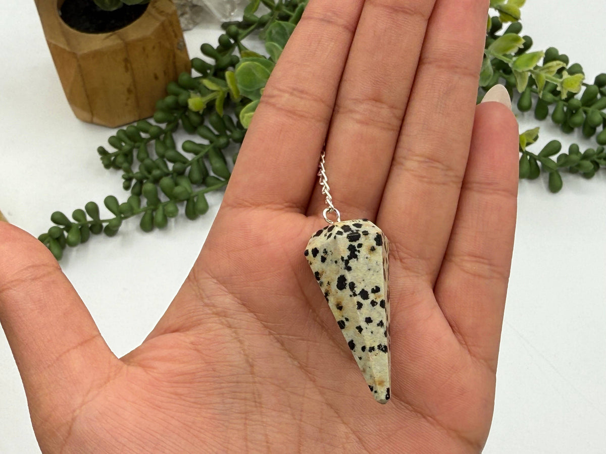 Dalmation Jasper Gemstone Pendulum w/Silver Plated Chain