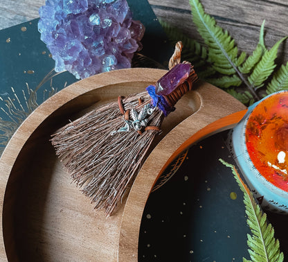 Amethyst Fairy Mini Witch's Broom, Witchy Altar Besom 3": Unscented