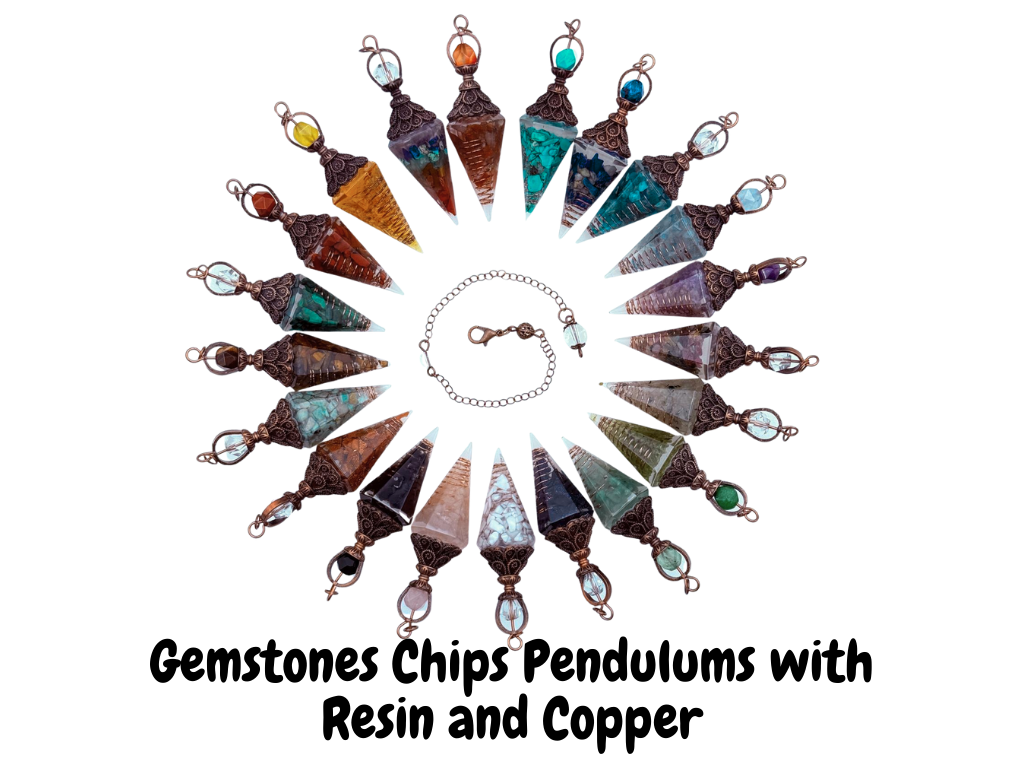 Carnelian Gemstone Chips with Copper in Resin Pendulum