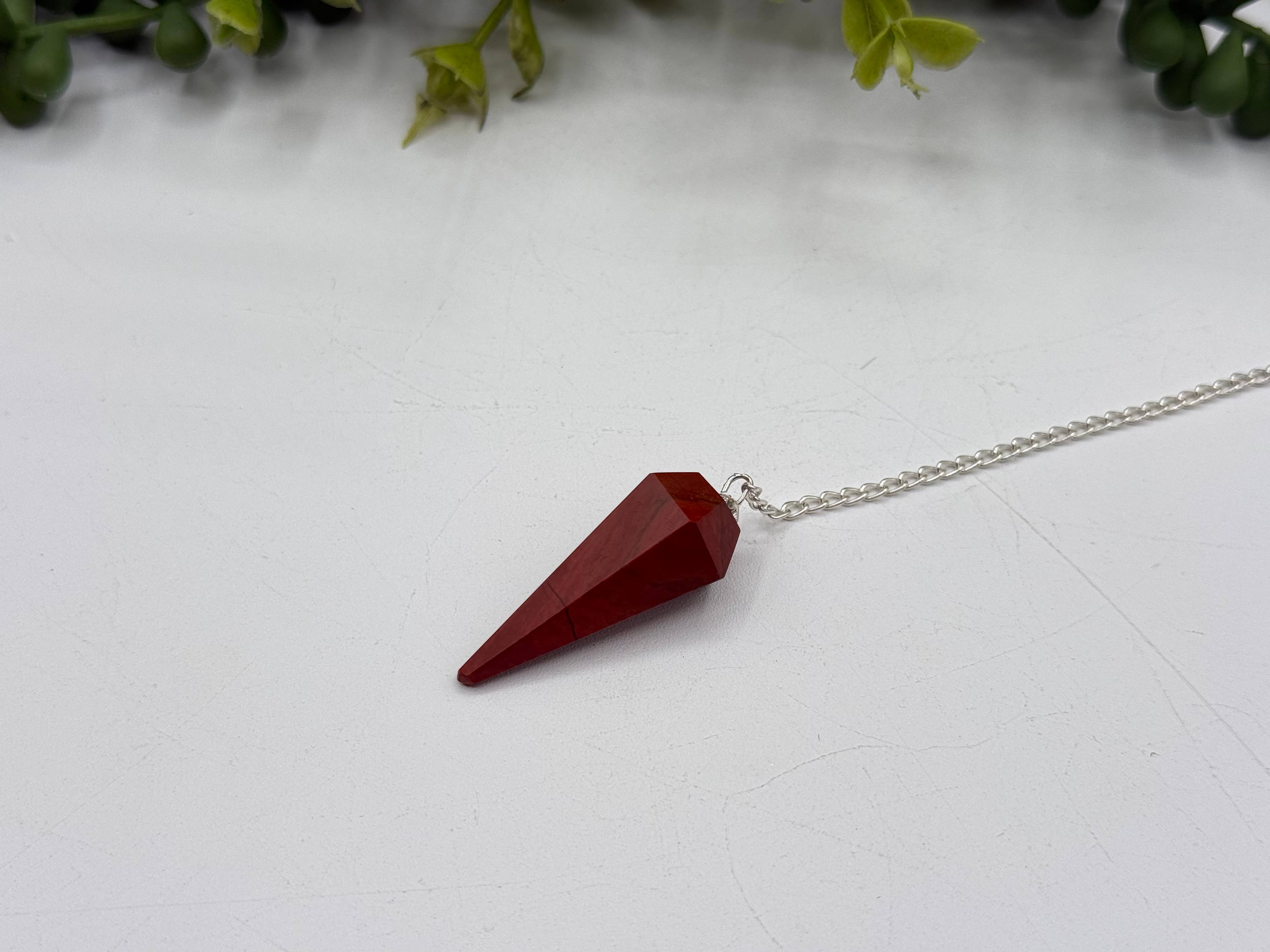 Red Jasper Gemstone Pendulum w/Silver Plated Chain