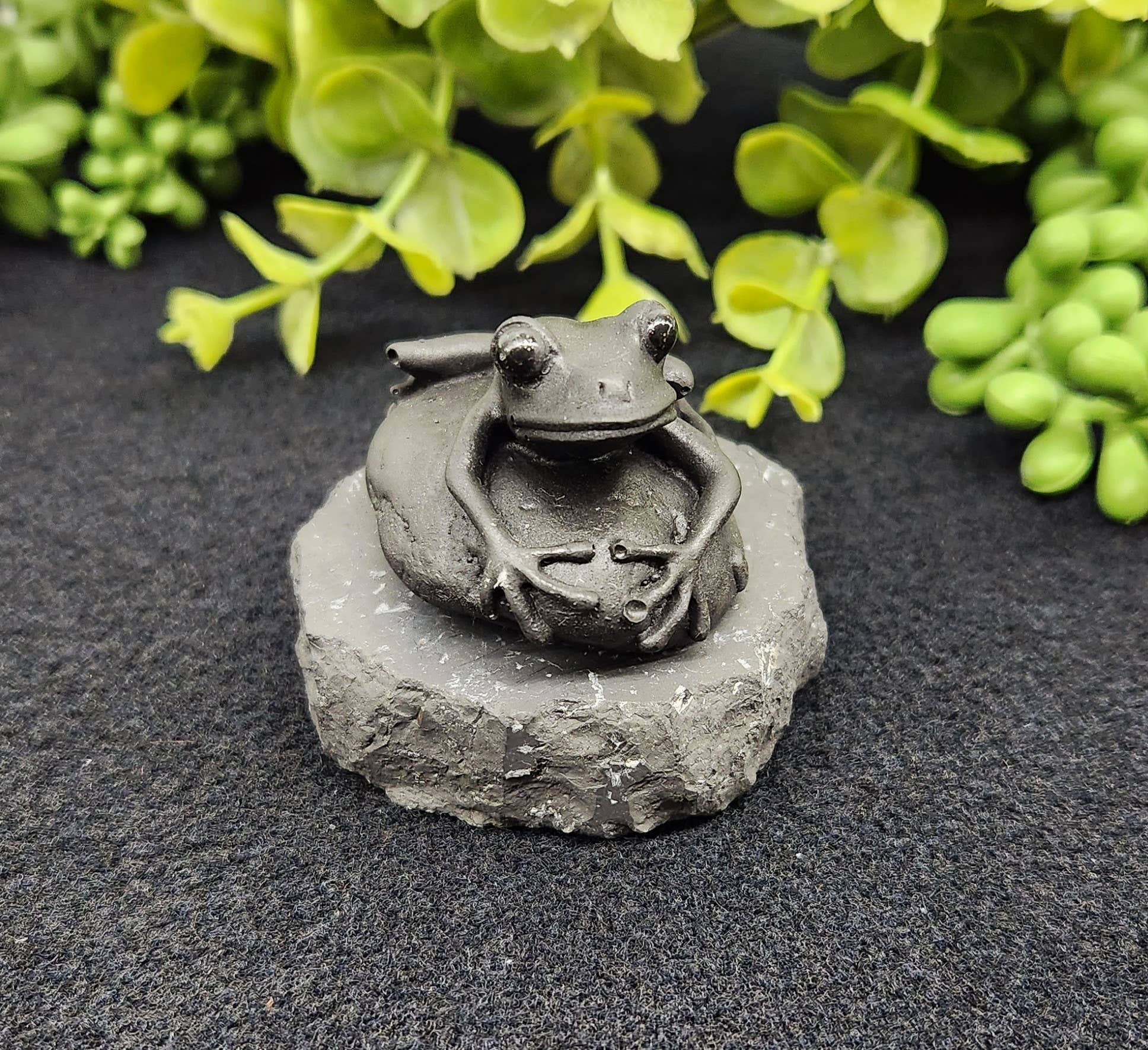 Shungite Figurine Frog on Stone(2.5x2x1.75")(EMF Protection)