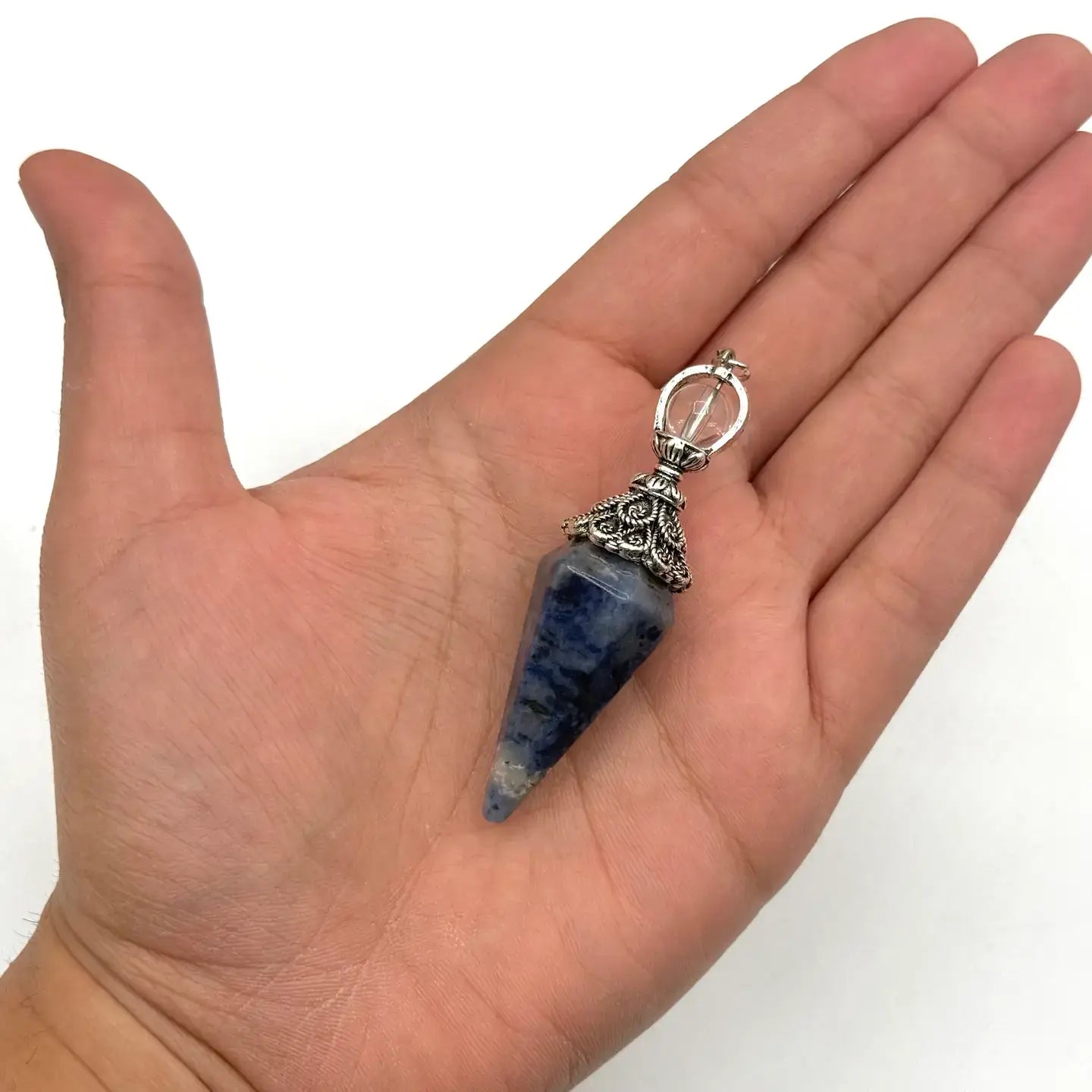 Double Cap Pendulums with Silver Plated Chain : Crytal Quartz