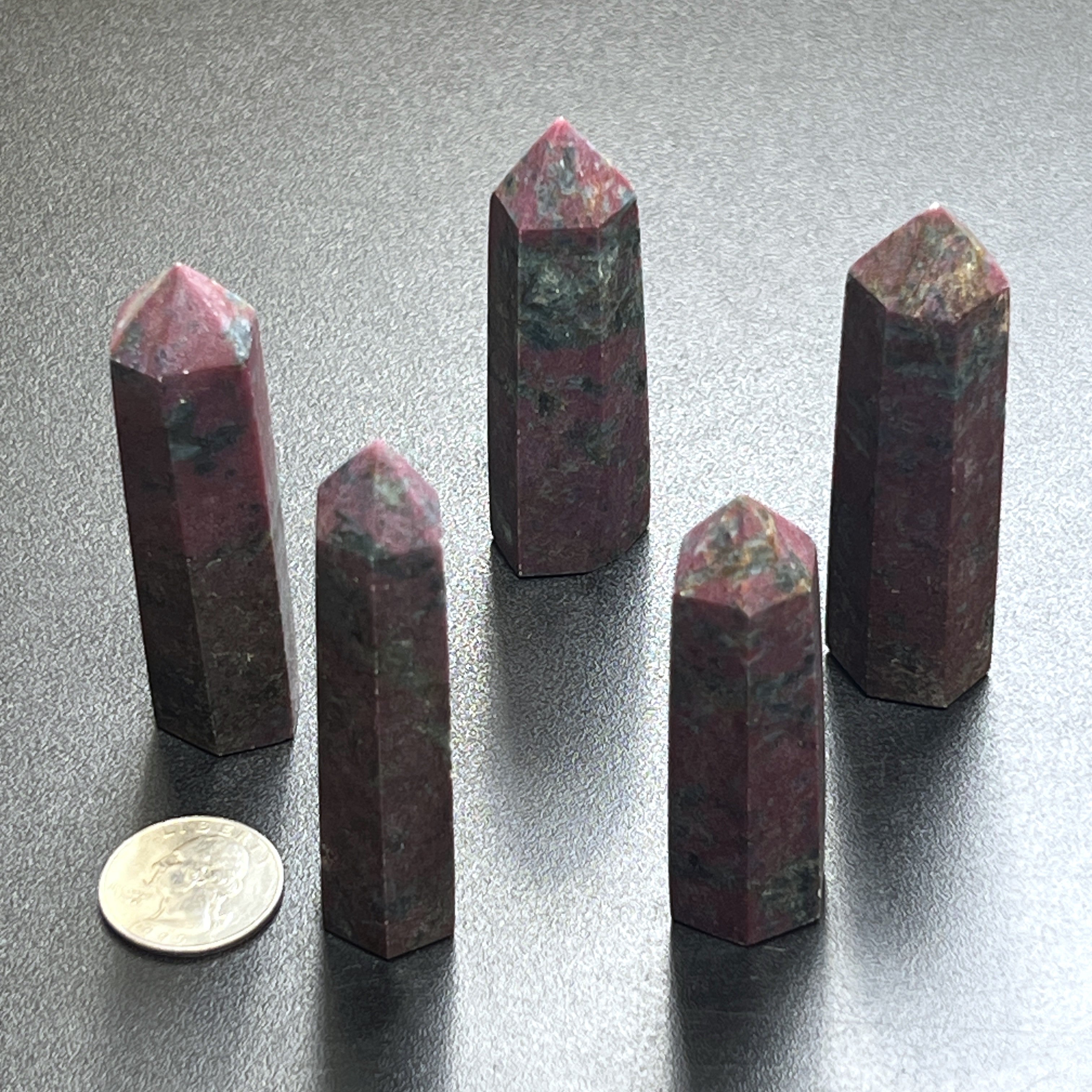 Red Ruby With Fuchsite Crystal Standing Tower Obelisk Point (UV Reactive) Carving