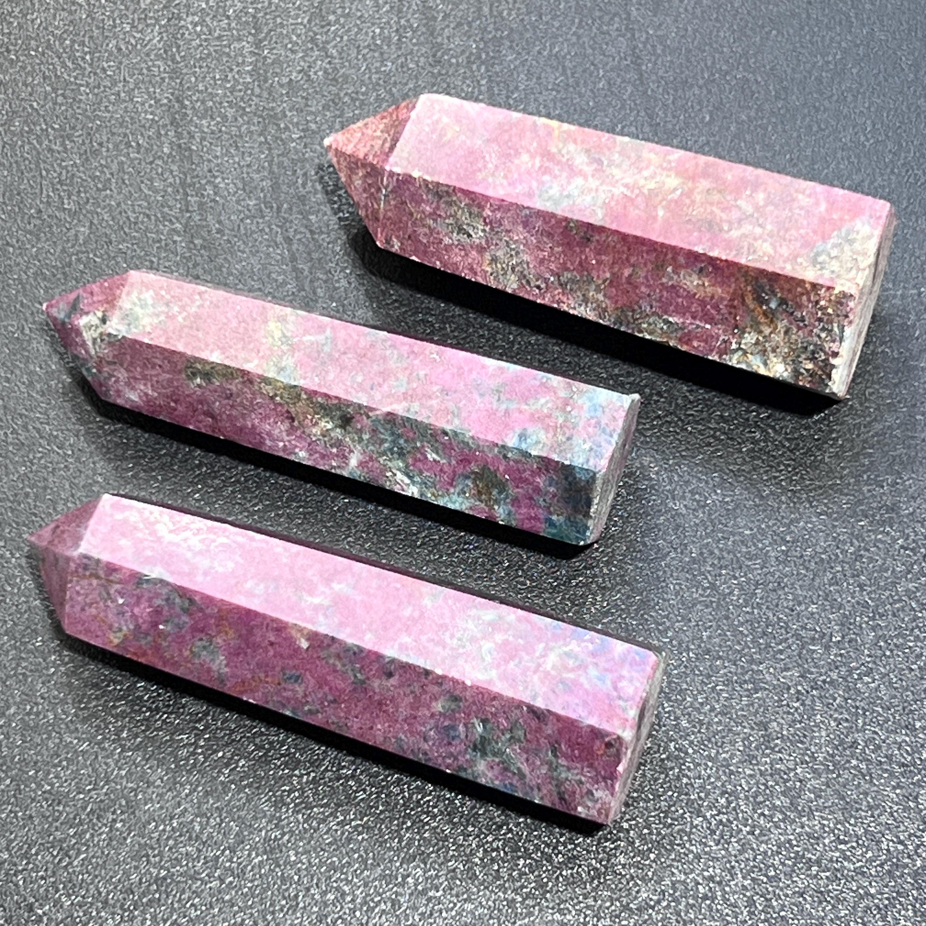 Red Ruby With Fuchsite Crystal Standing Tower Obelisk Point (UV Reactive) Carving