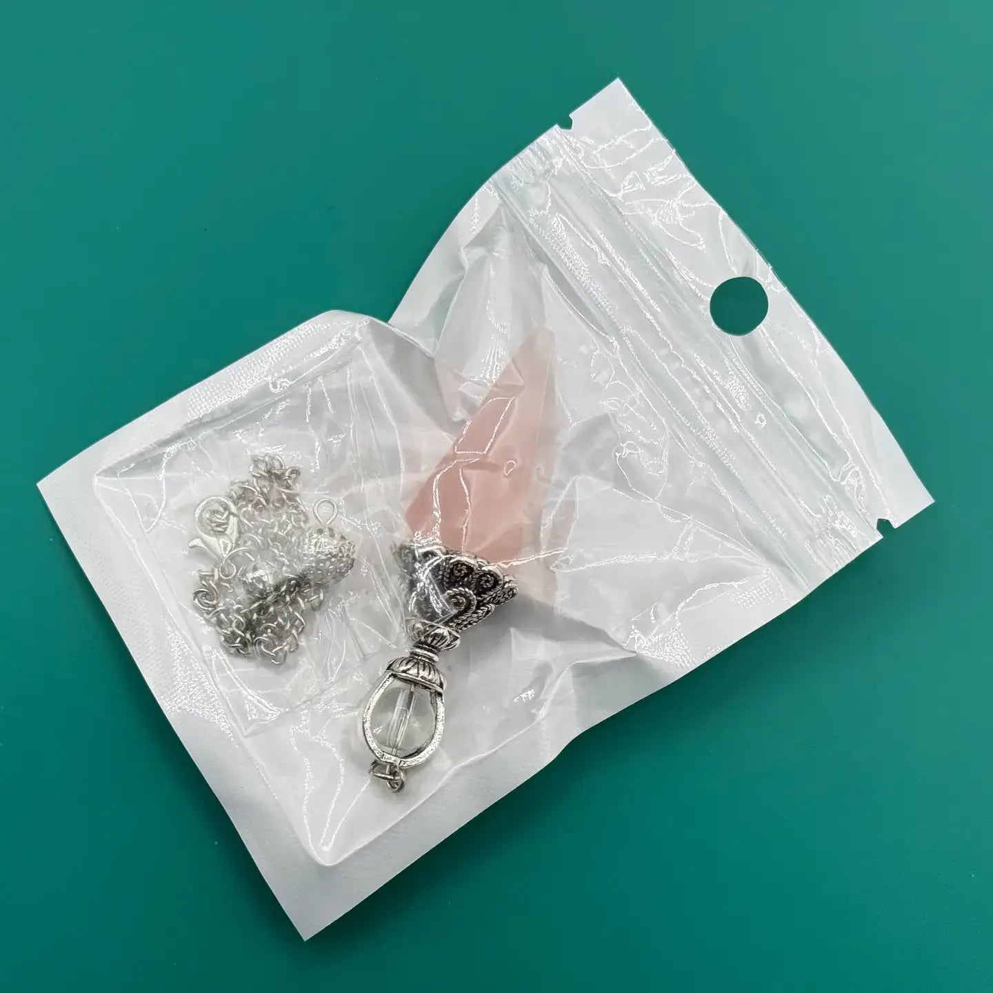 Double Cap Pendulums with Silver Plated Chain : Crytal Quartz