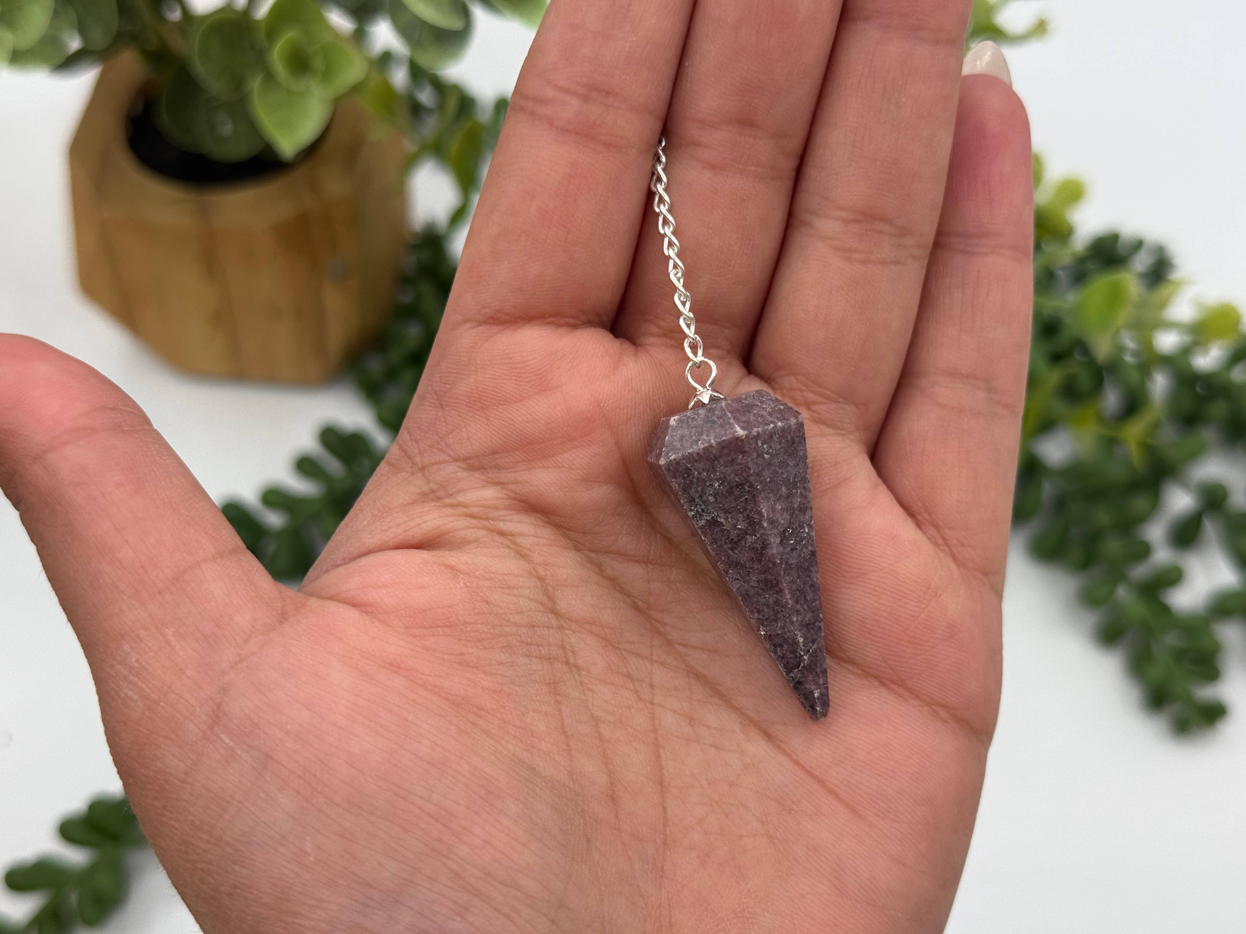Lepidolite Pendulum w/Silver Plated Chain