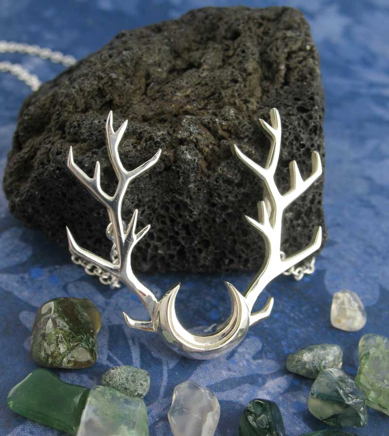 Antlers with Crescent Moon Necklace, Handmade