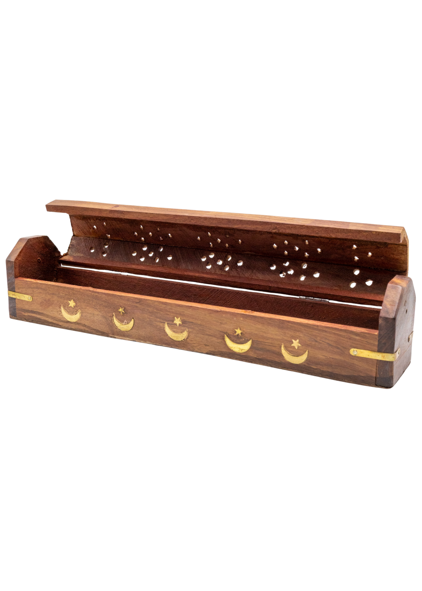 Brass Inlay Moon &amp; stars Coffin Incense Burner