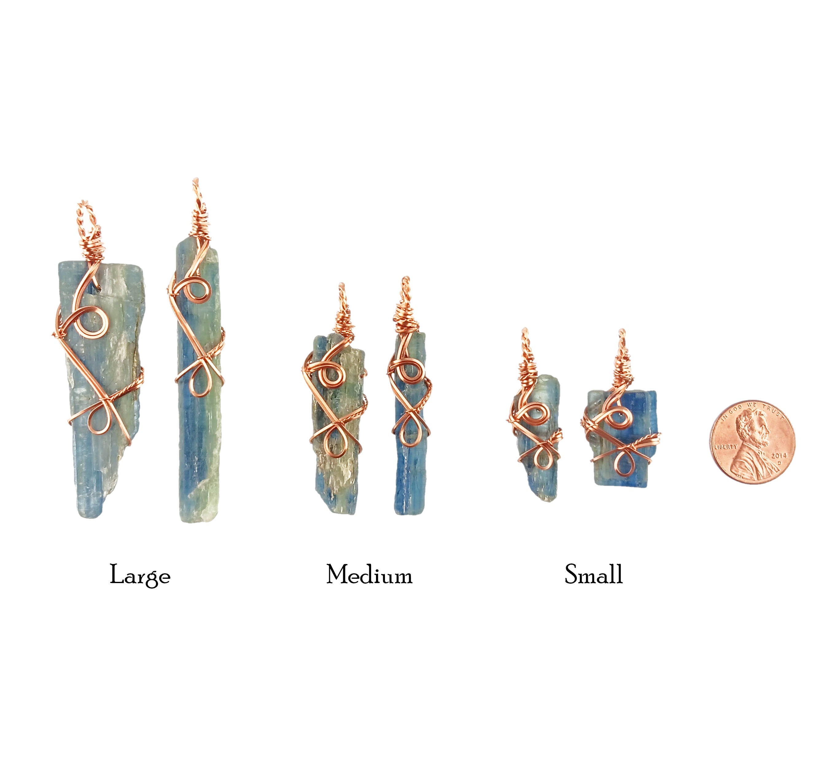 Raw Blue Kyanite Crystal Pendant Necklace w/ 2 Swirls, Copper Wire-Wrapped, Handmade