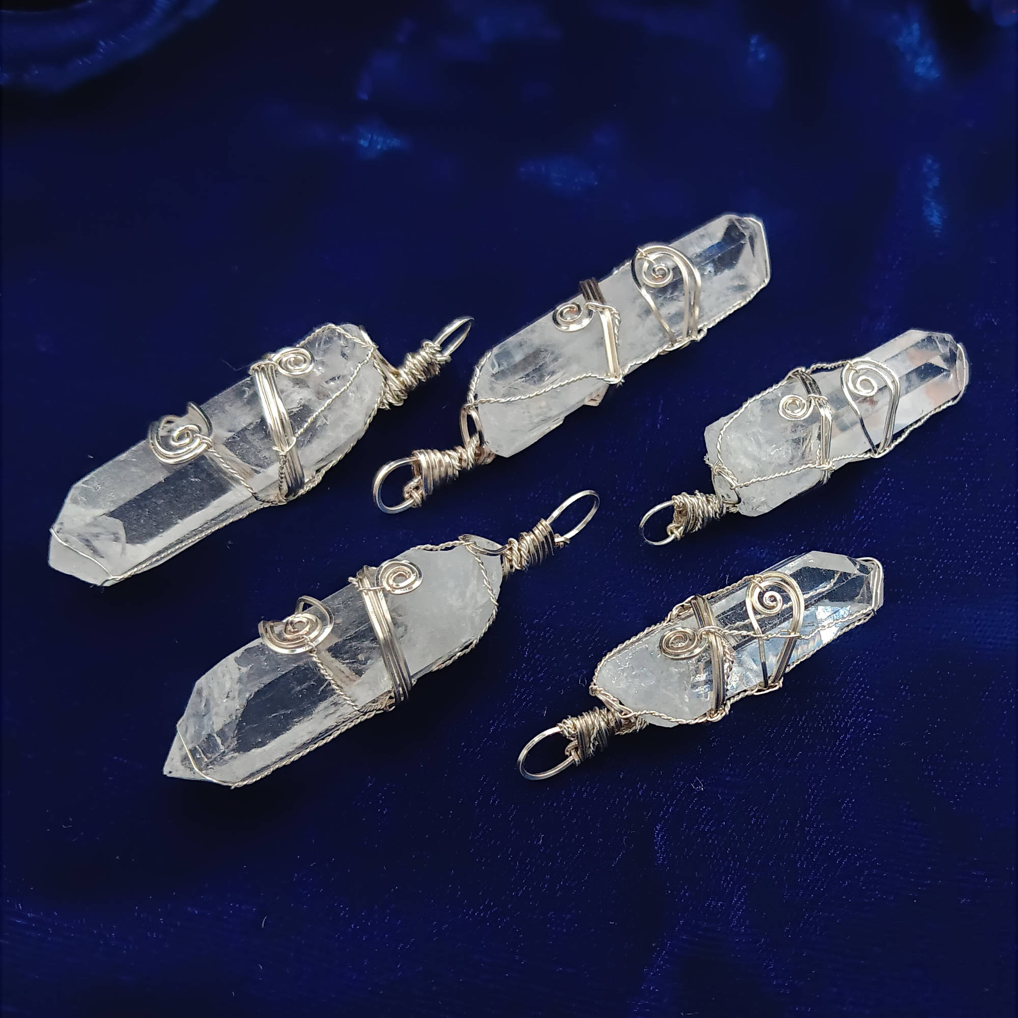 Raw Quartz Crystal Point Pendant – Silver-Plated Wire Wrapped Necklace, Handmade