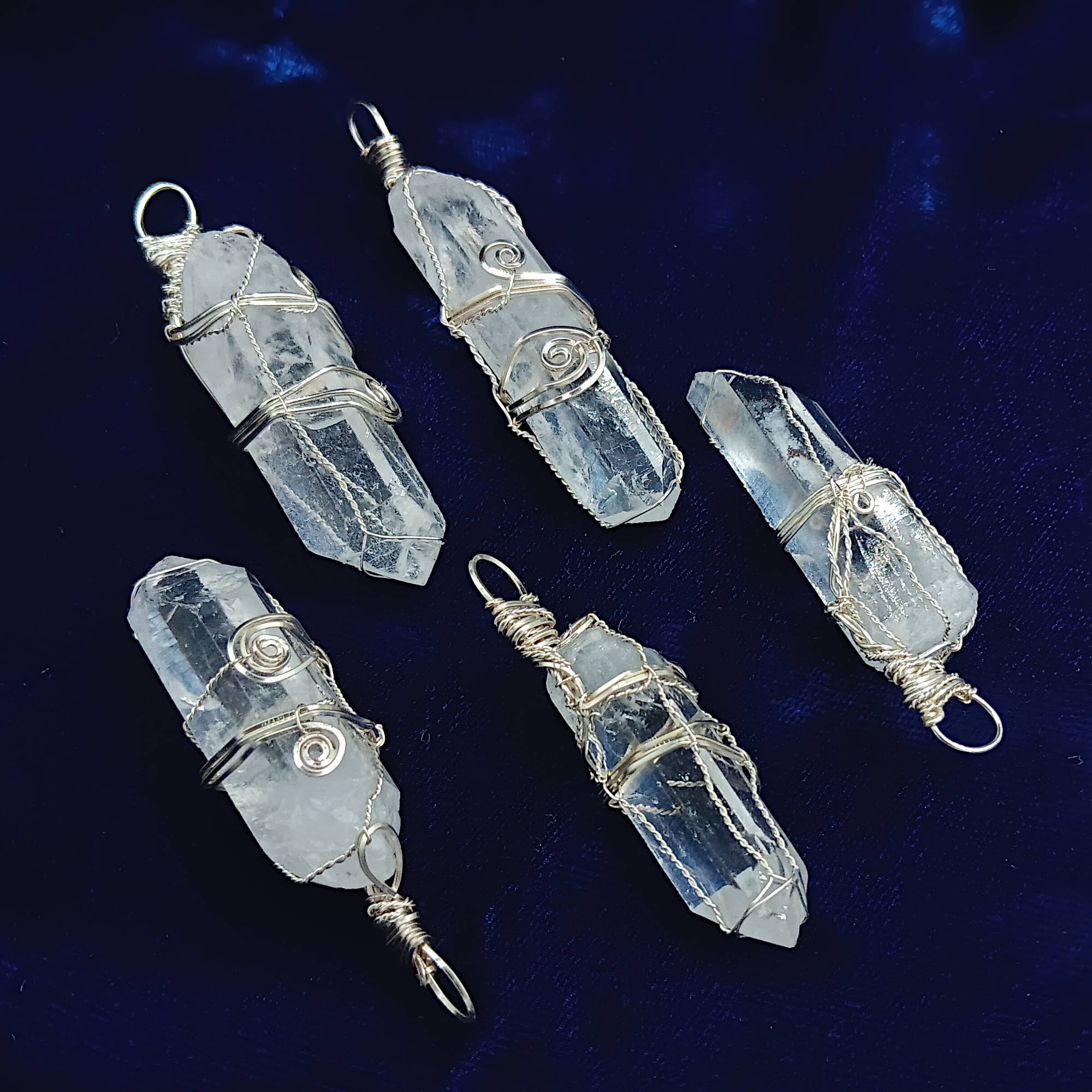 Raw Quartz Crystal Point Pendant – Silver-Plated Wire Wrapped Necklace, Handmade