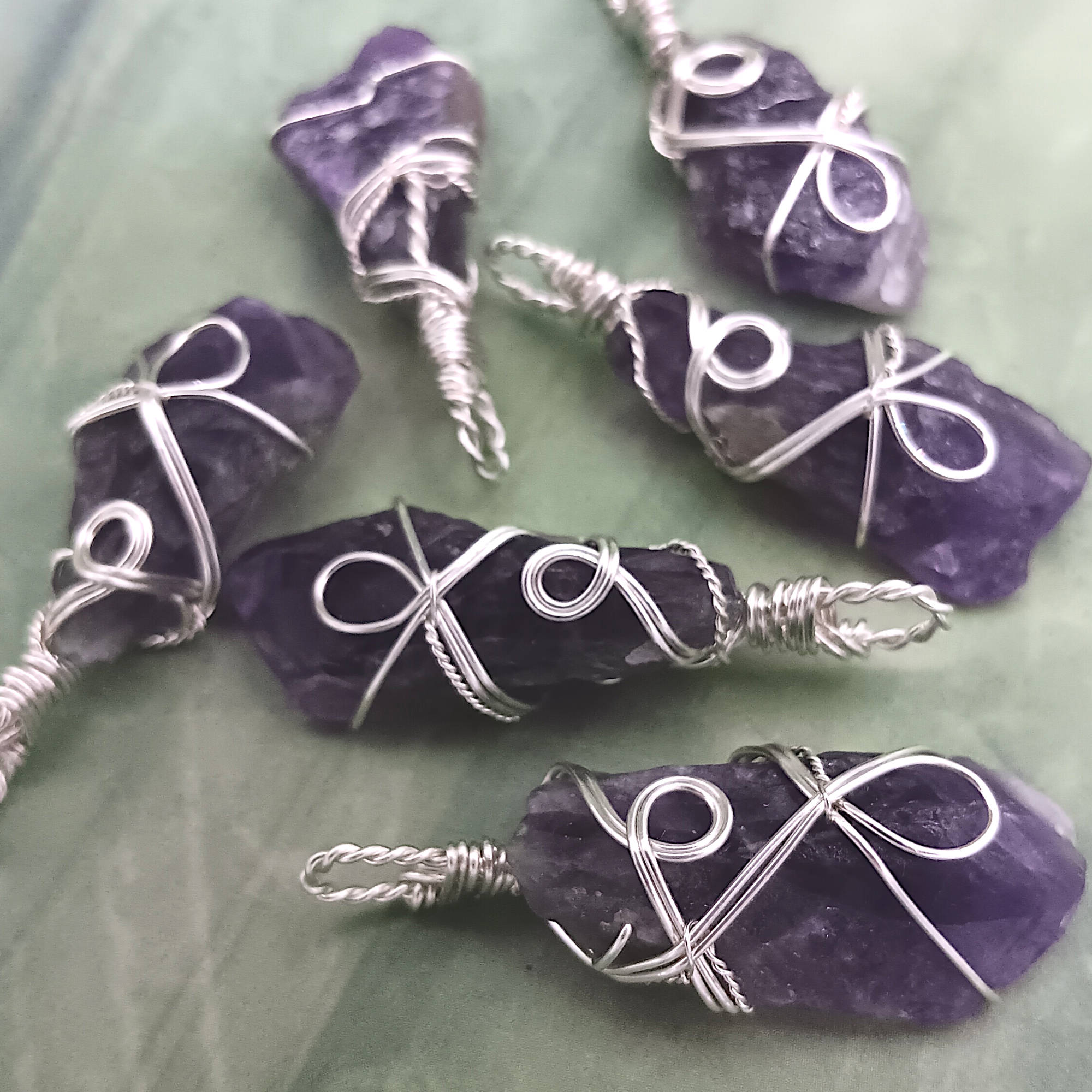 Raw Amethyst Crystal Point Pendant – Handmade Silver-Plated Wire Wrapped Necklace