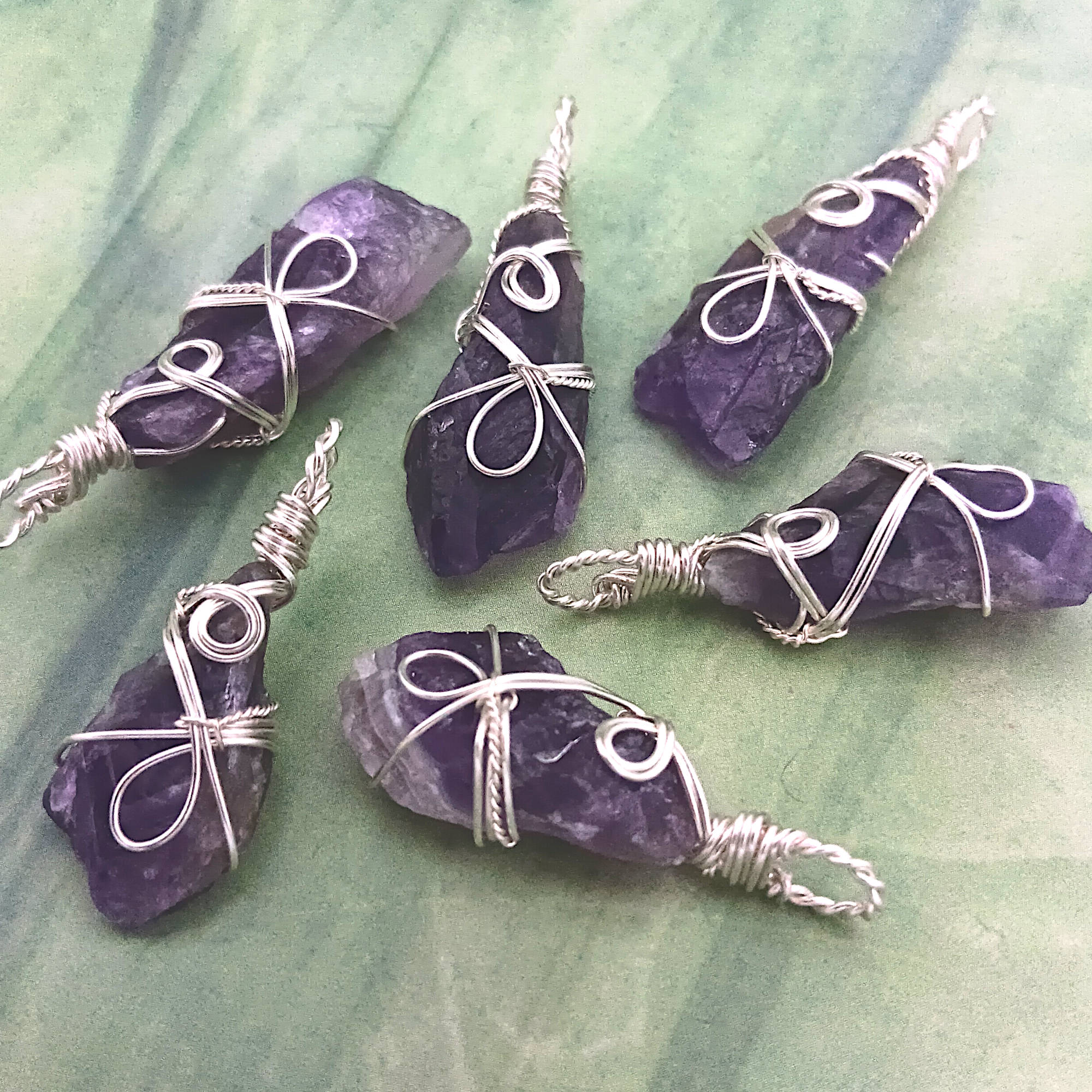 Raw Amethyst Crystal Point Pendant – Handmade Silver-Plated Wire Wrapped Necklace