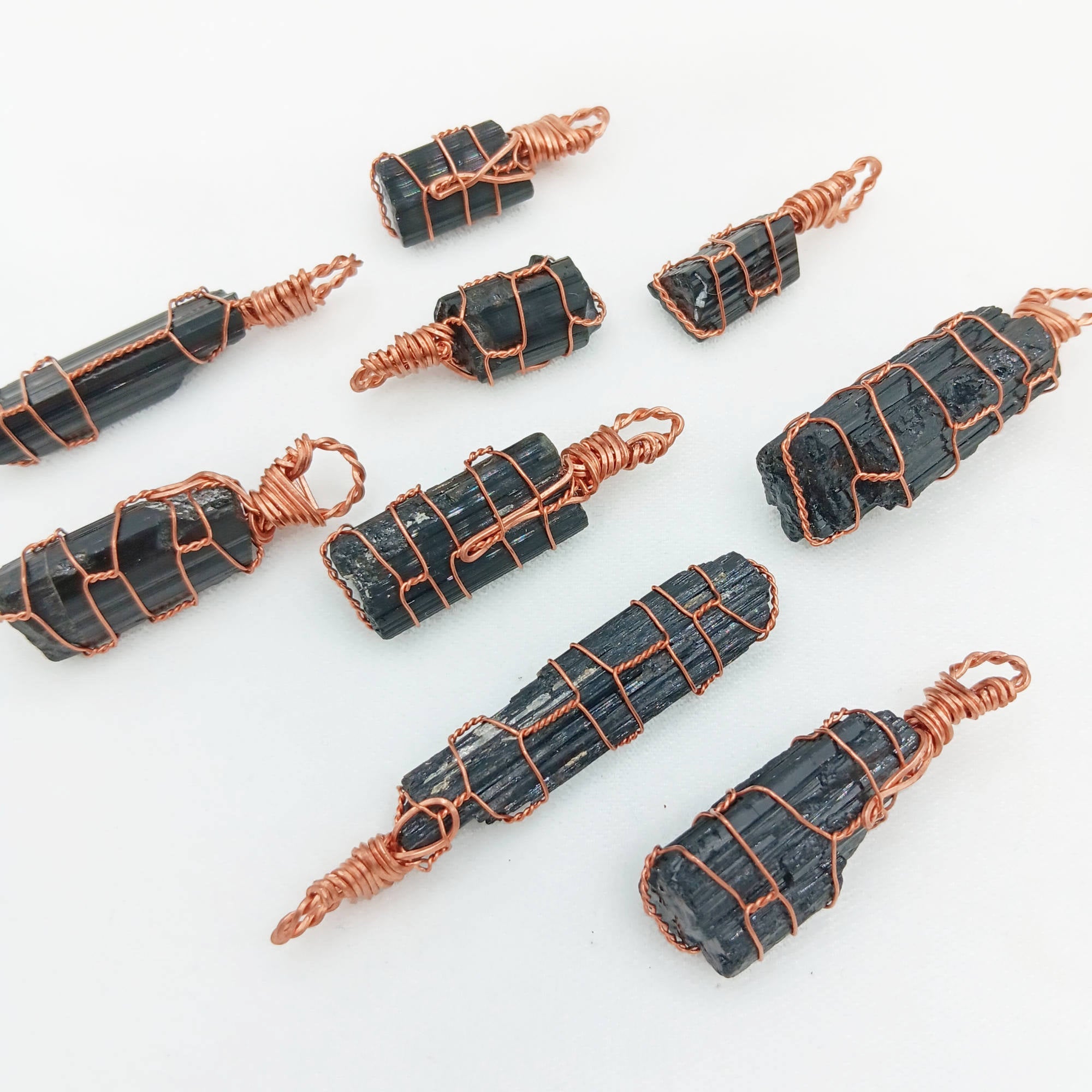 Raw Black Tourmaline Crystal Pendant Necklace, Copper Wire-Wrapped, Handmade