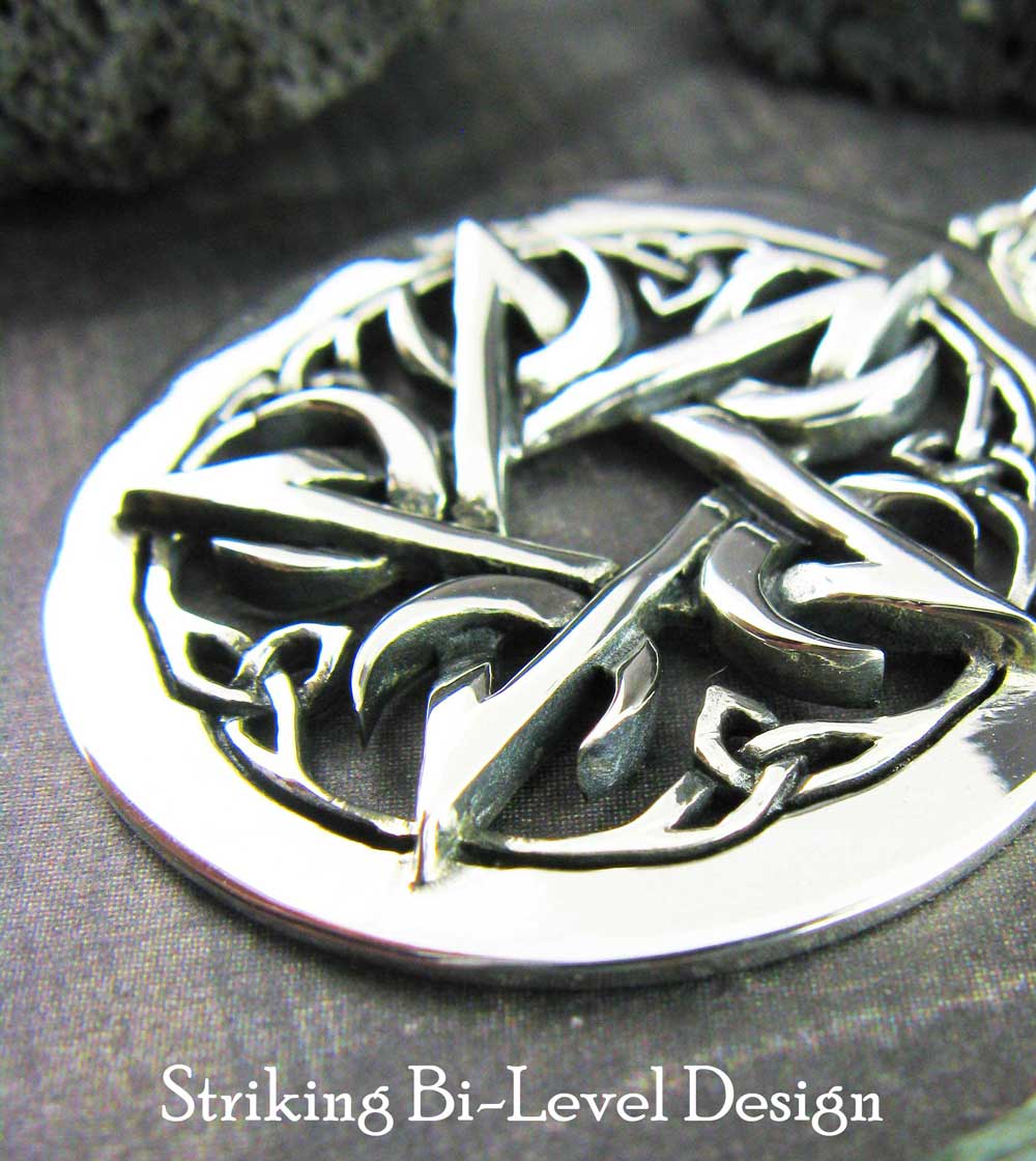 SMALL Crescent Moon Pentacle Pendant, Handmade - 925 Sterling Silver