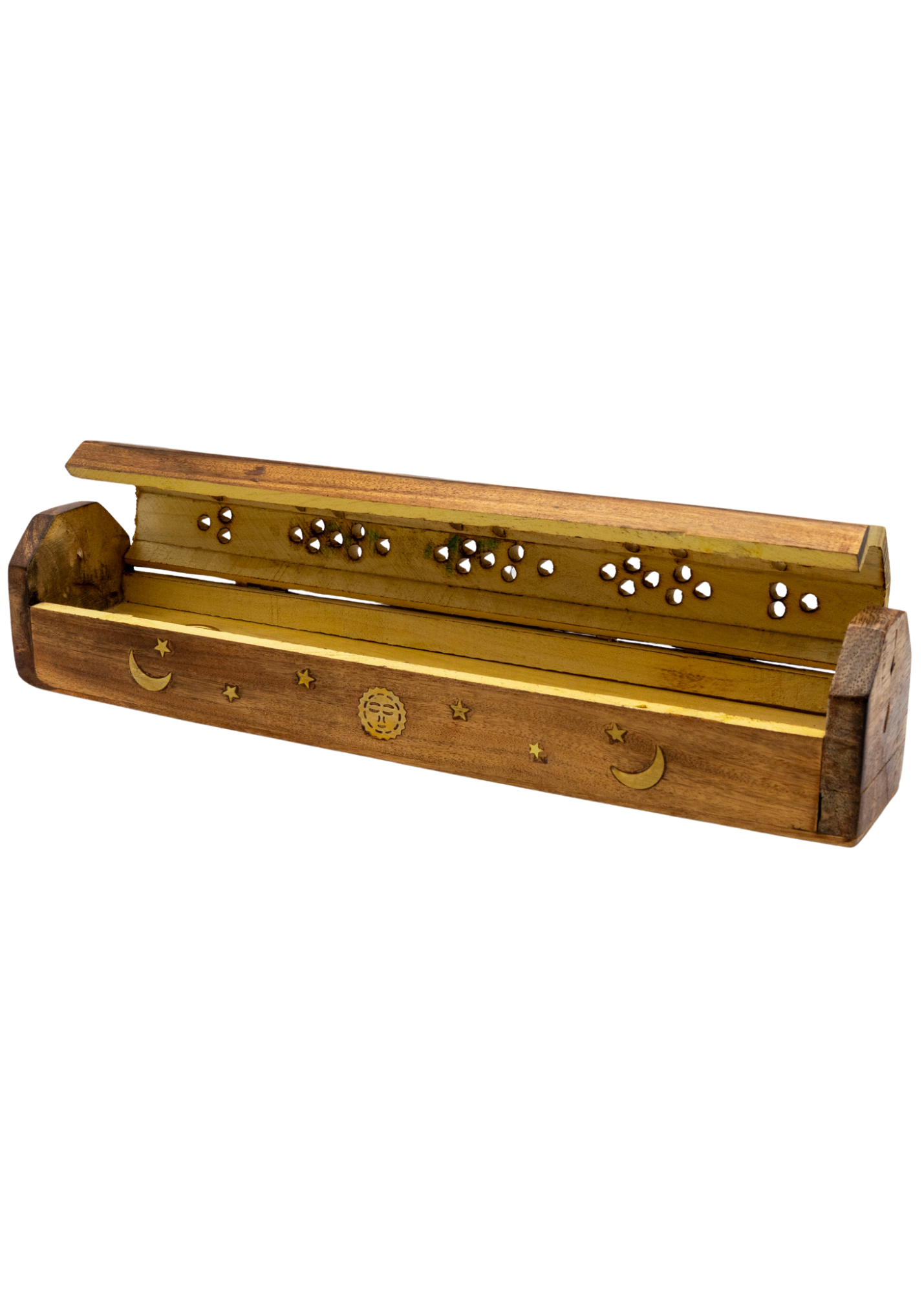 Brass Inlay Sun &amp; Moon Coffin Incense Burner