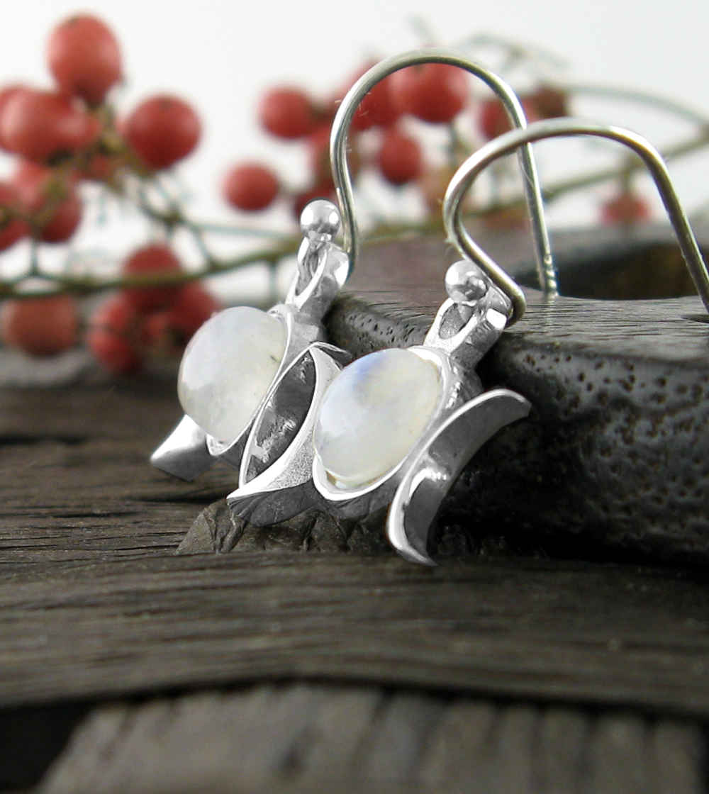 Little Triple Moon Moonstone Drop Earrings, Handmade