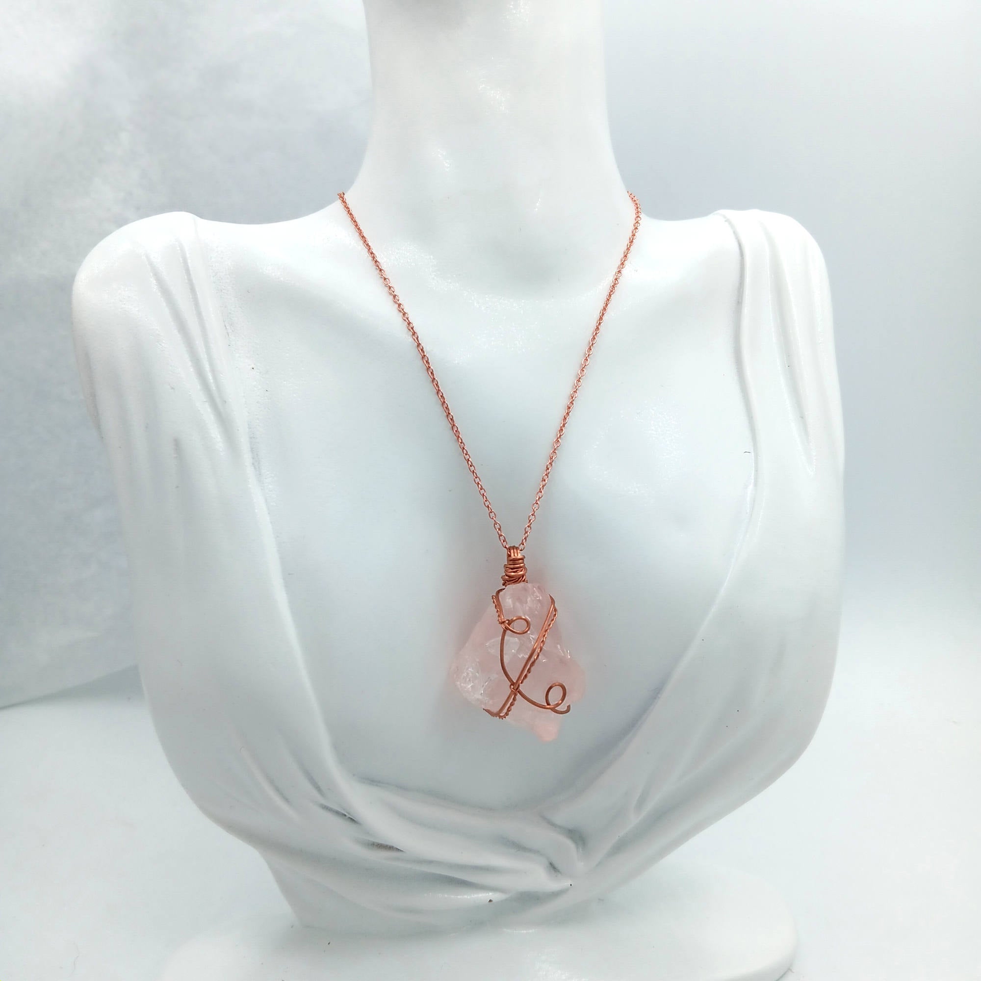 Chunky Raw Rose Quartz Copper Wire-Wrapped Pendant – Handmade Healing Crystal Necklace for Love & Heart Chakra