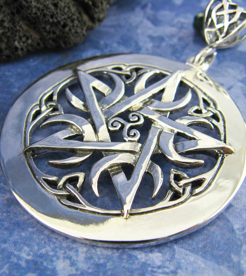 Large 1.5" Five Crescent Moons Celtic Pentacle Pendant, Handmade