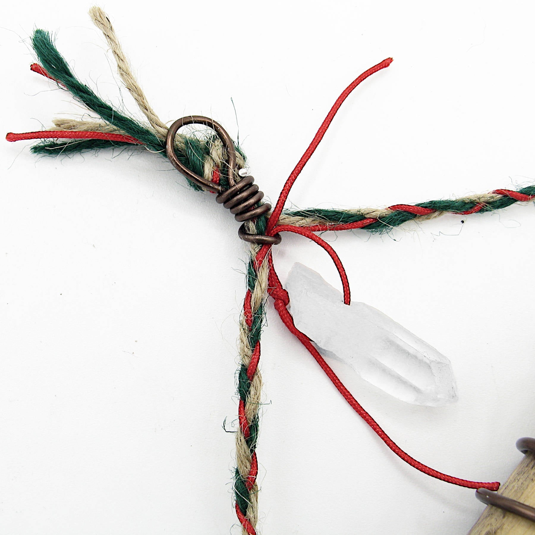 Triple Witch's Bell: Quartz Point, Spirals, Twig, Braided Twine - Handcrafted