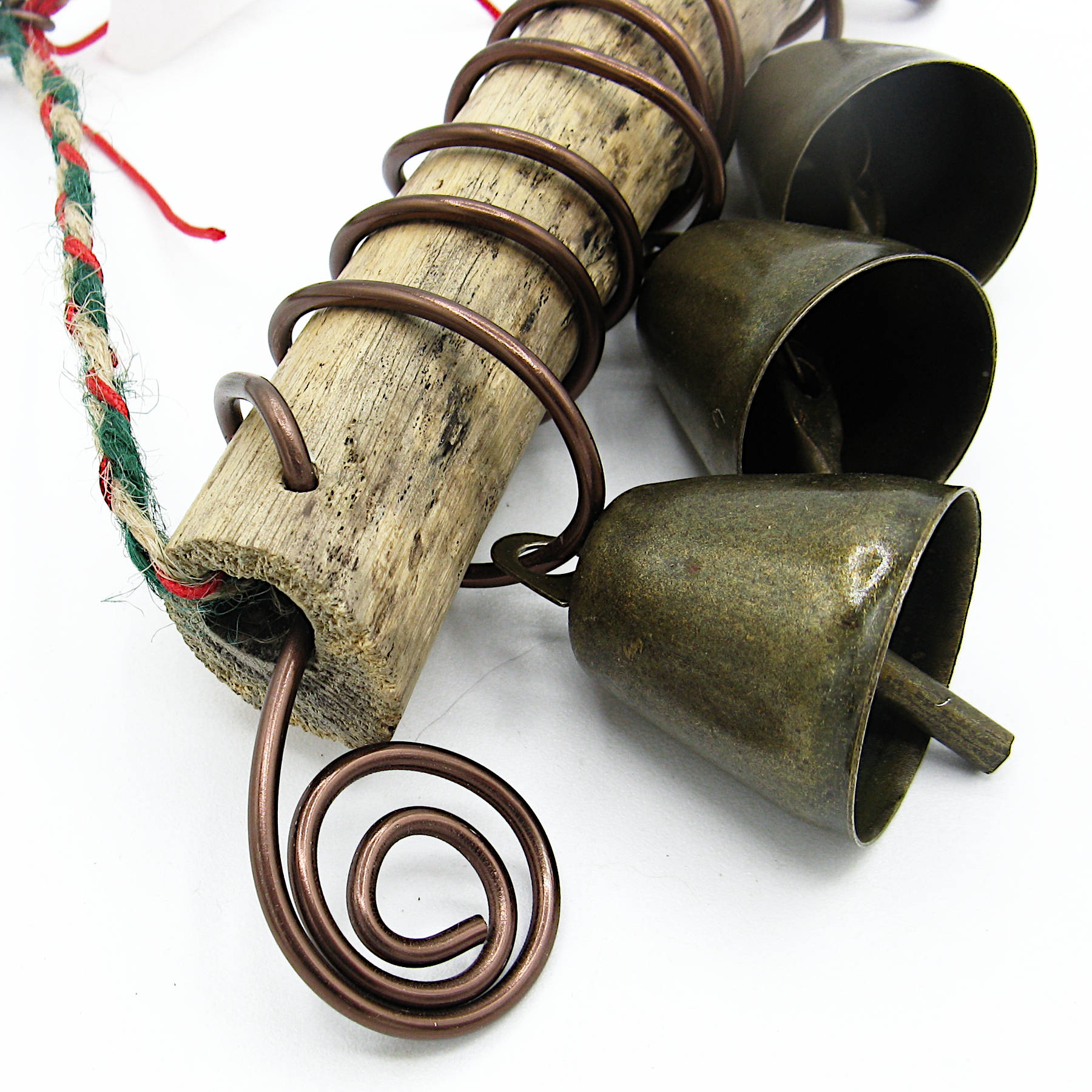 Triple Witch's Bell: Quartz Point, Spirals, Twig, Braided Twine - Handcrafted