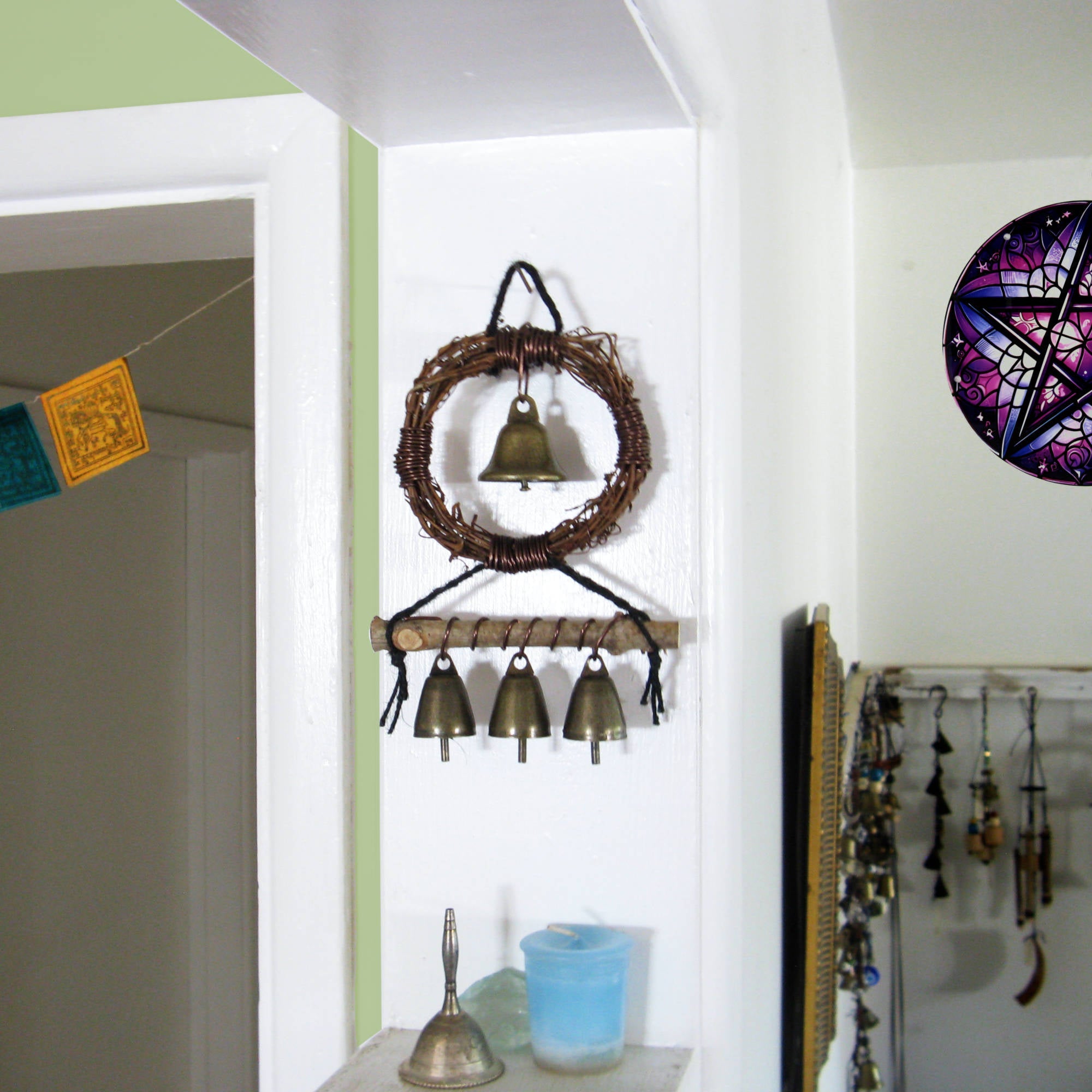 Witch's Bell: Small Wreath, Twig, Braided Twine, Spiral - Handcrafted