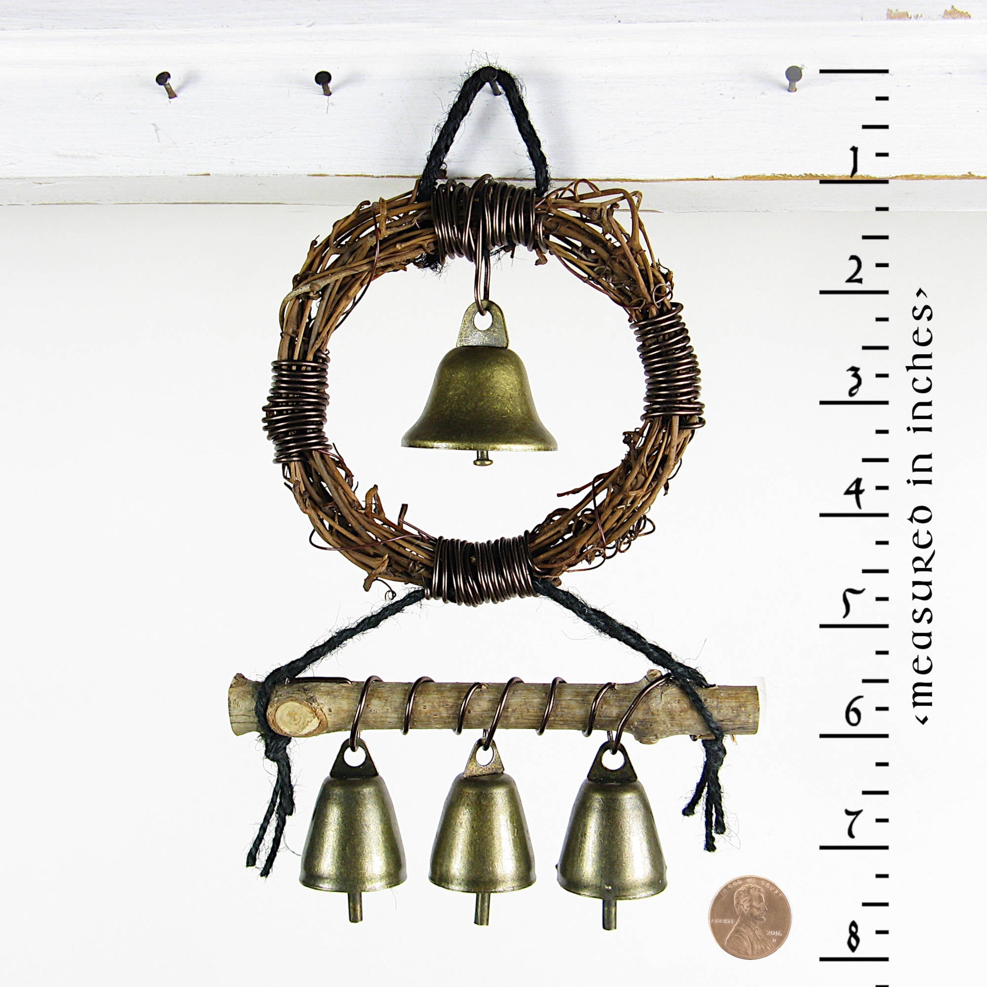 Witch's Bell: Small Wreath, Twig, Braided Twine, Spiral - Handcrafted