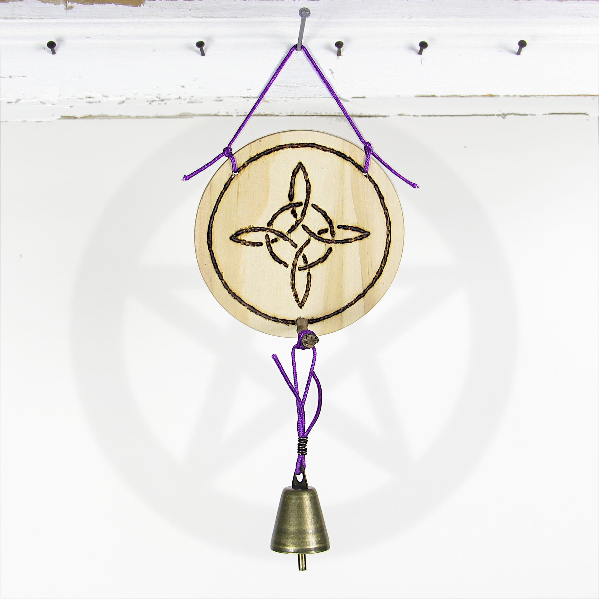 Wood-burned Witch's Knot with Twig and Bell - Handcrafted