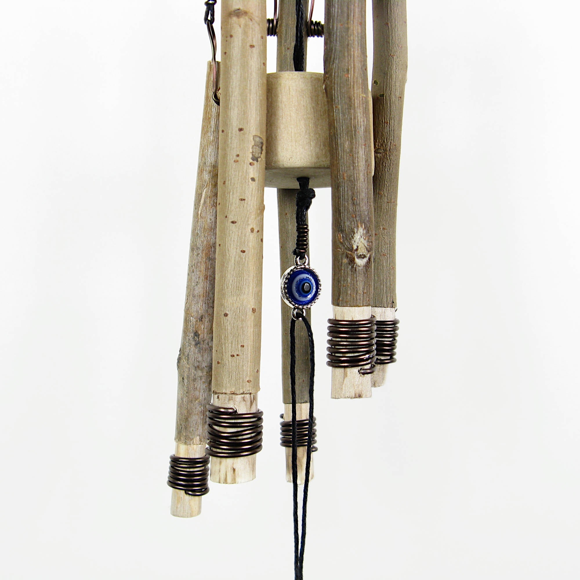 Soft-Sounding Windchime: Twigs, Driftwood, Bark, Evil Eye, Pentacle - Handcrafted