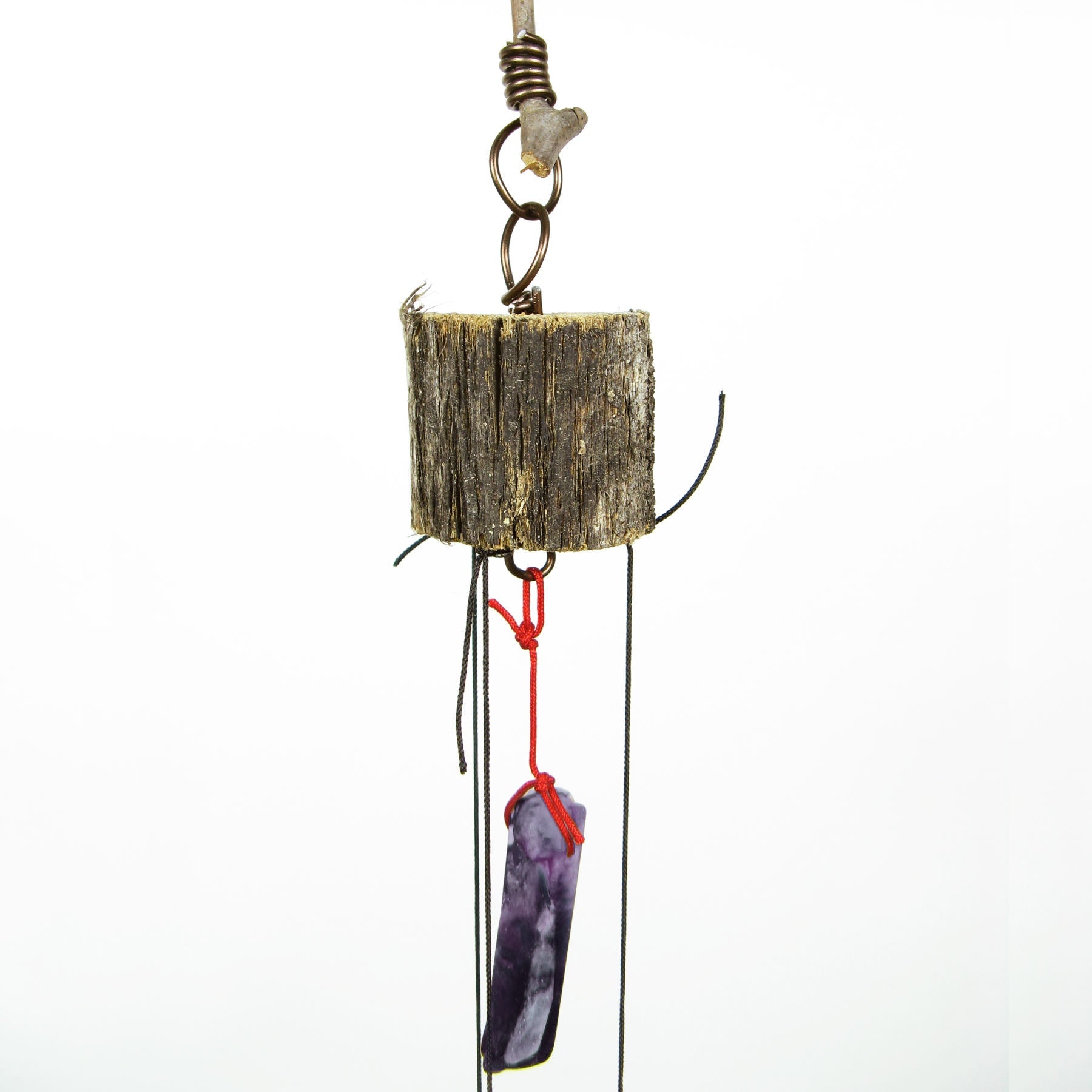 3 Sleigh Bells with Polished Amethyst and Branch Twigs - Handcrafted