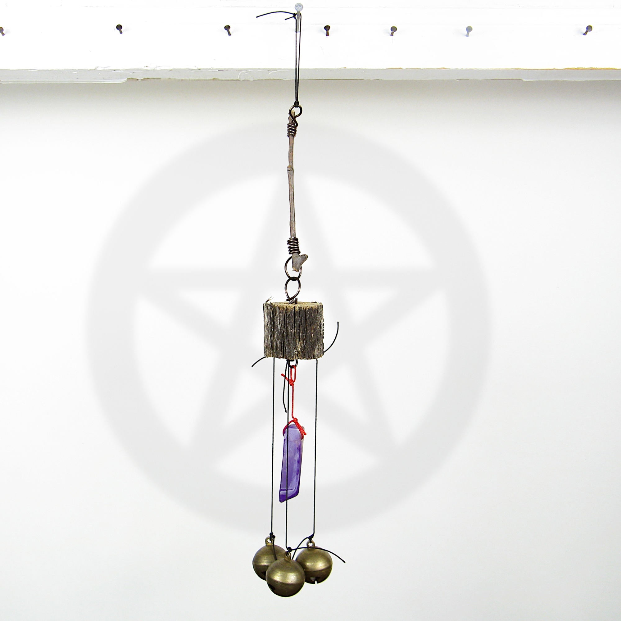 3 Sleigh Bells with Polished Amethyst and Branch Twigs - Handcrafted