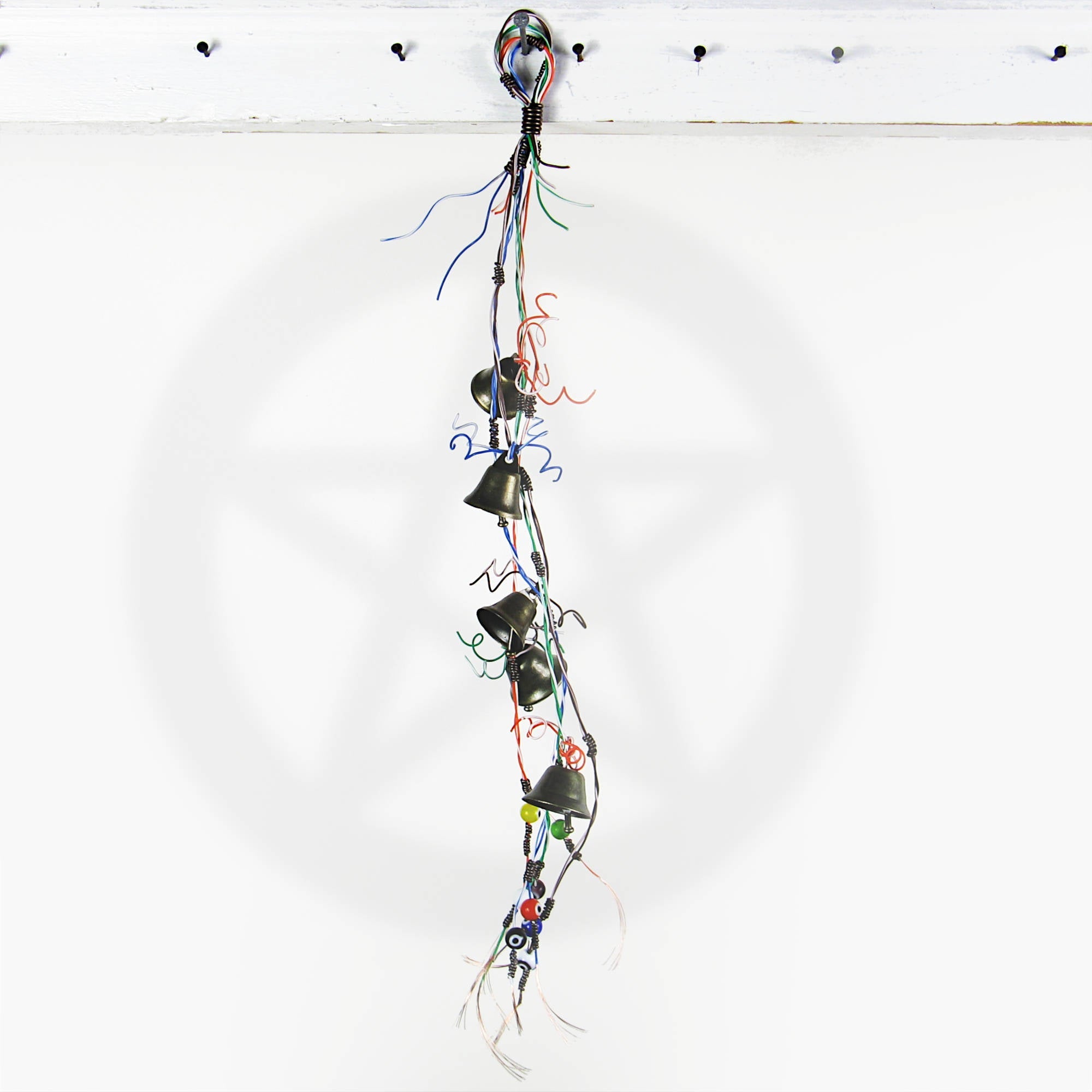 Witch's Bell w/ Upcycled Multi-color Telephone Wire &amp; Evil Eye Beads - Handcrafted