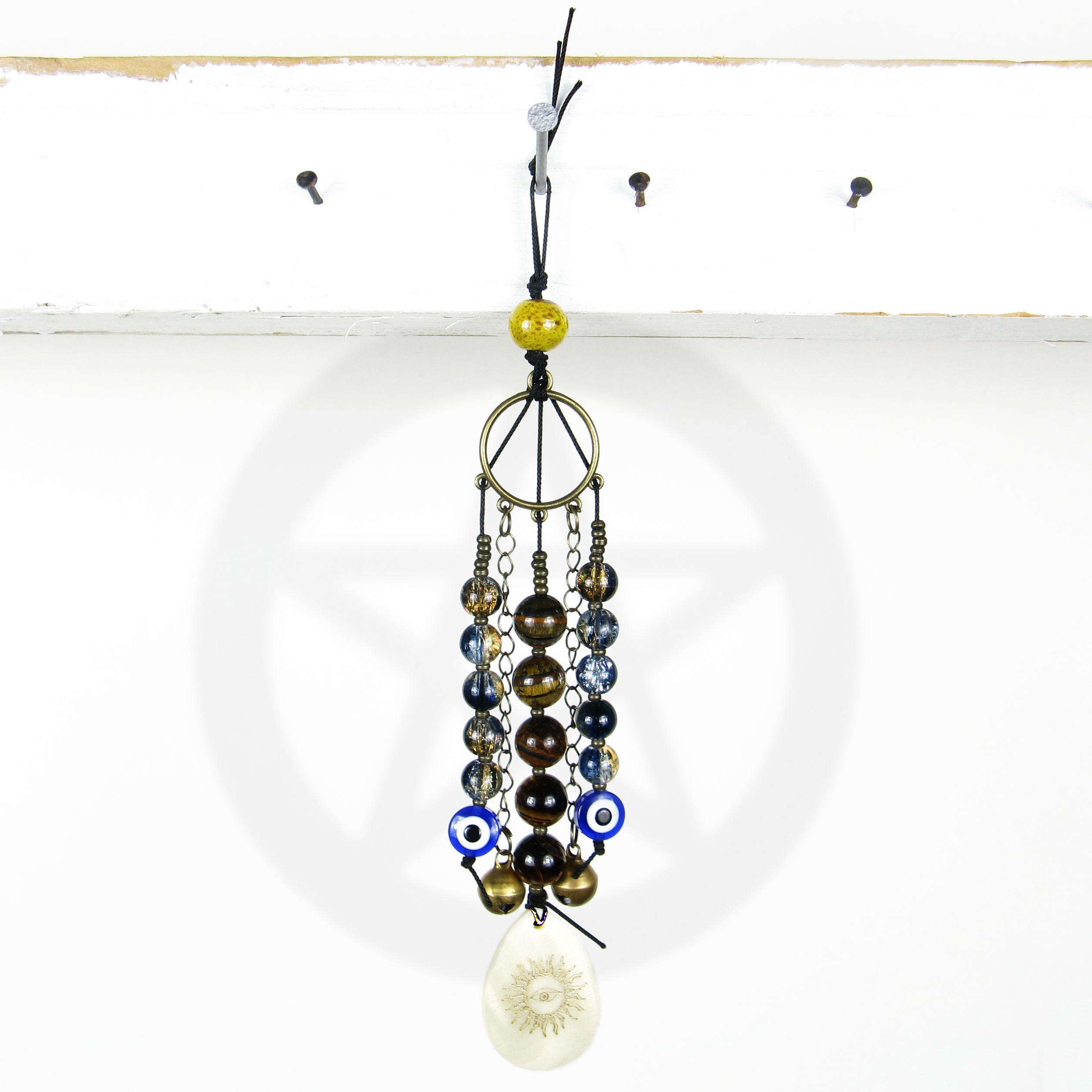 Evil Eye Talisman With Tiger Eye Beads &amp; Shell - Handcrafted
