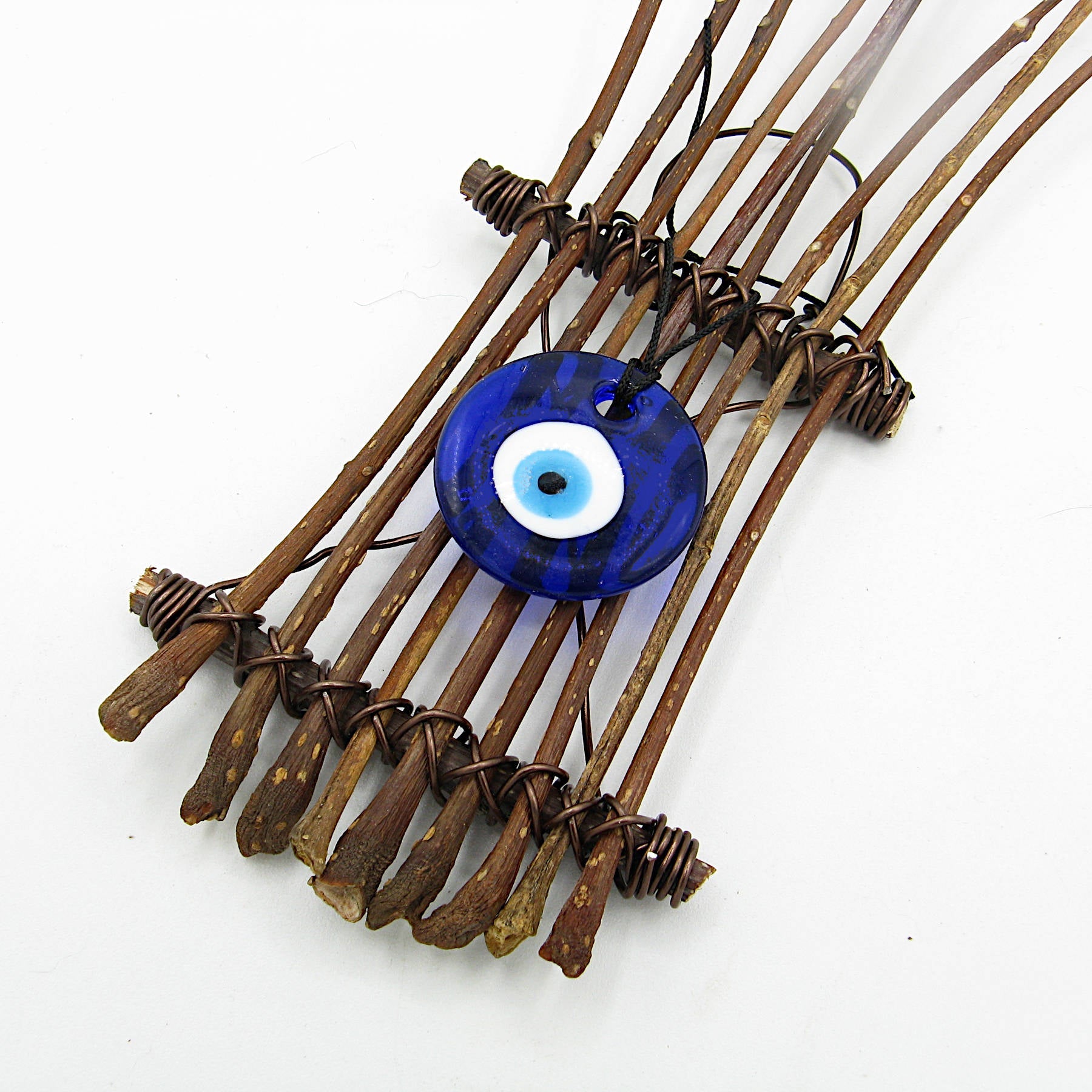 Large Glass Evil Eye with Long Twigs Wall Hanging - Handcrafted