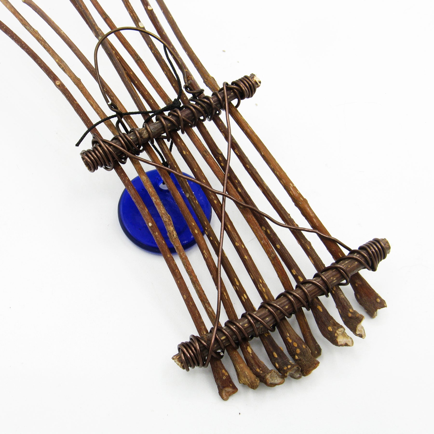 Large Glass Evil Eye with Long Twigs Wall Hanging - Handcrafted