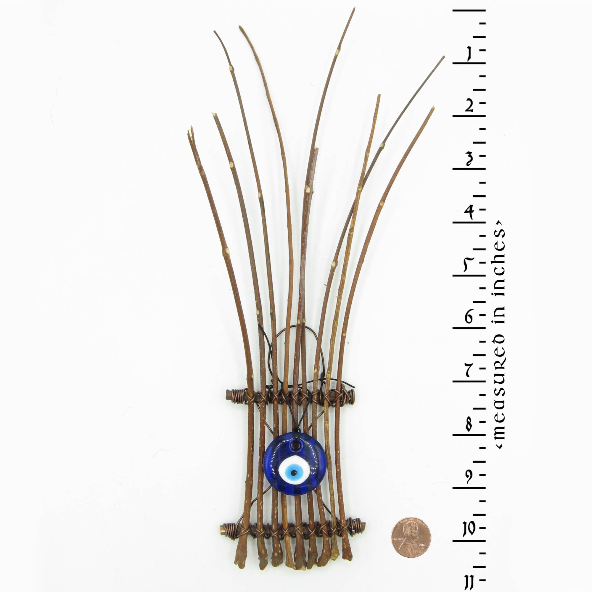 Large Glass Evil Eye with Long Twigs Wall Hanging - Handcrafted