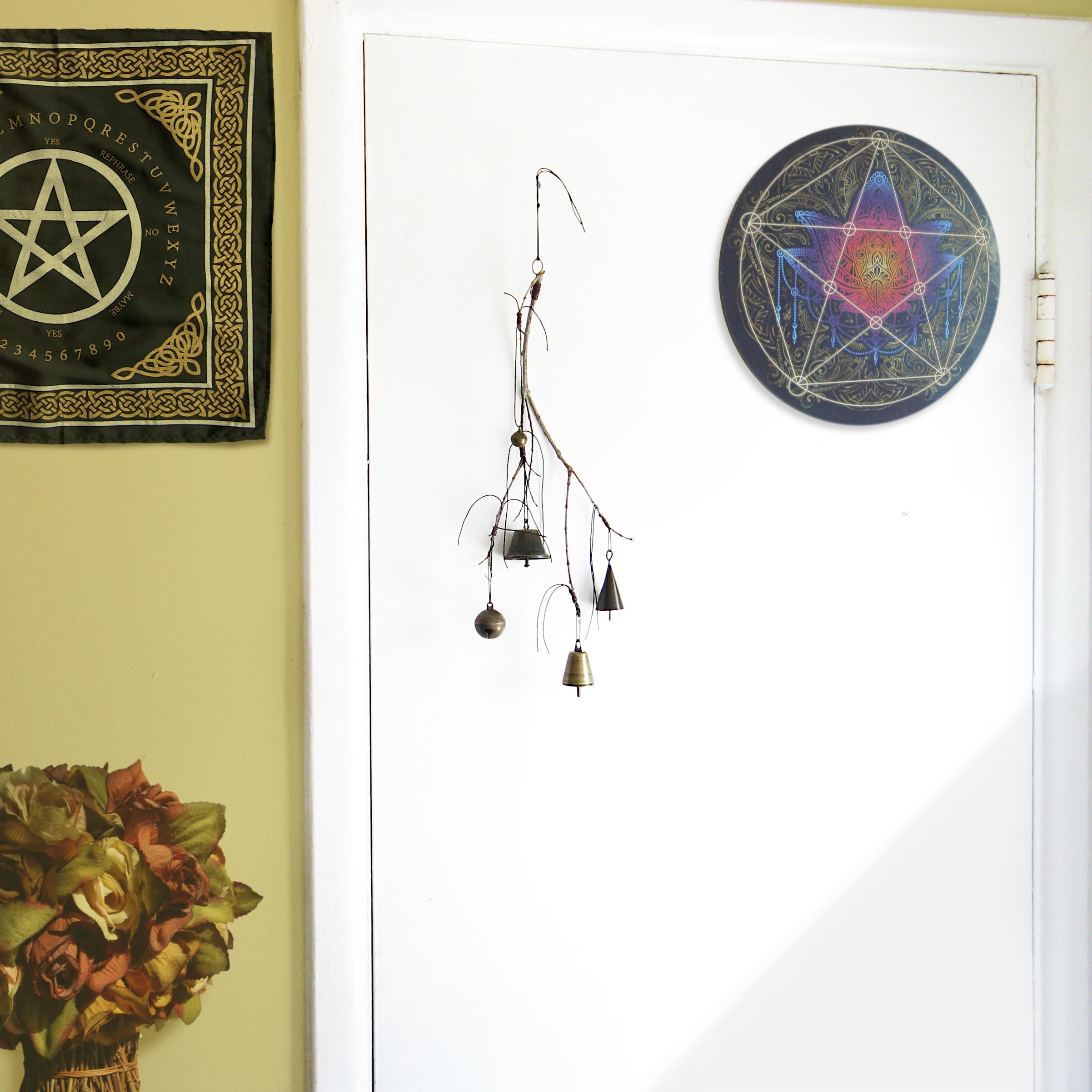 Witch's Bell with Willowy Branch and 5 Different Bells - Handcrafted