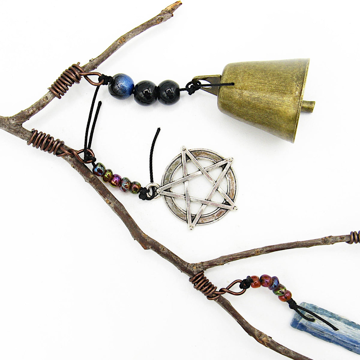 Witch's Bell: Branch, Pentagram, Evil Eye, Quartz, & Kyanite - Handcrafted