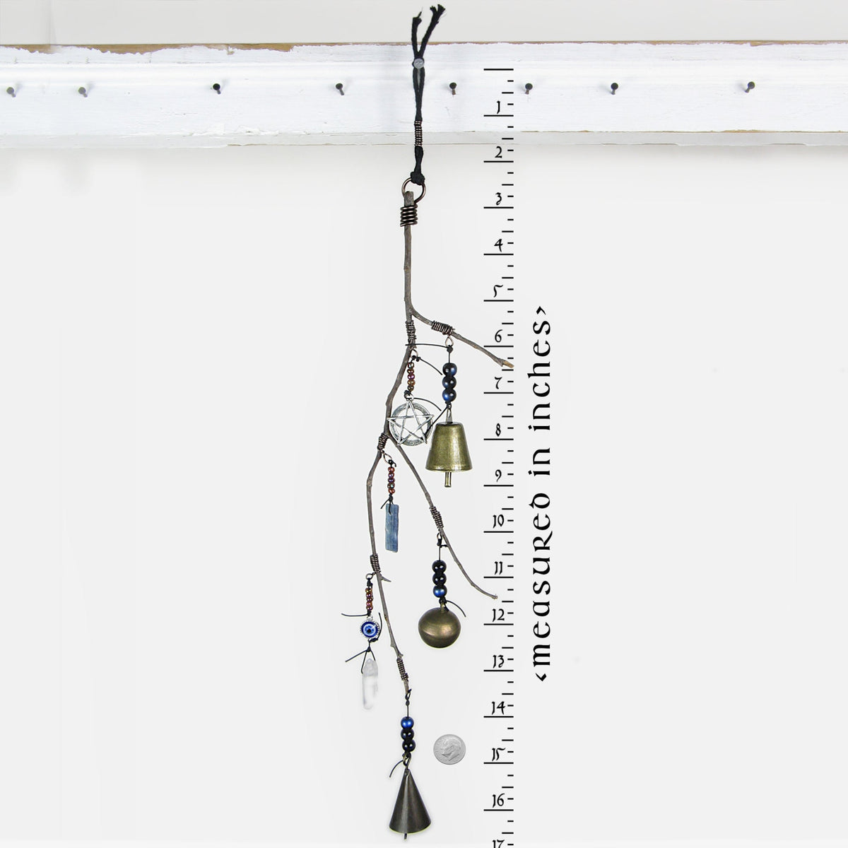 Witch's Bell: Branch, Pentagram, Evil Eye, Quartz, & Kyanite - Handcrafted