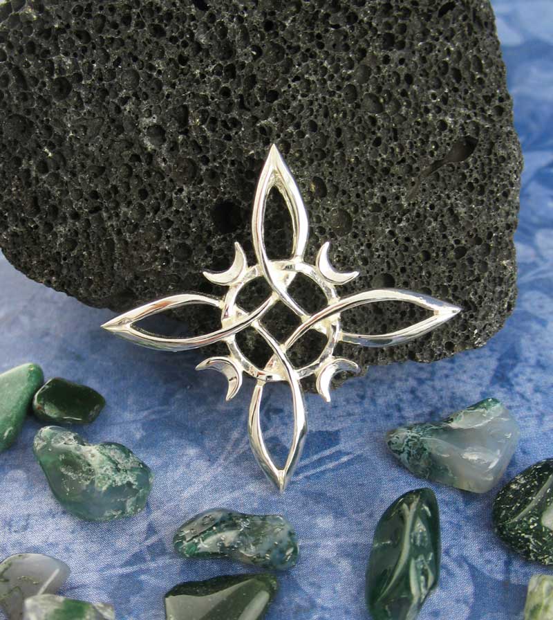 Witch's Knot with 4 Crescent Moons Pendant, Handmade