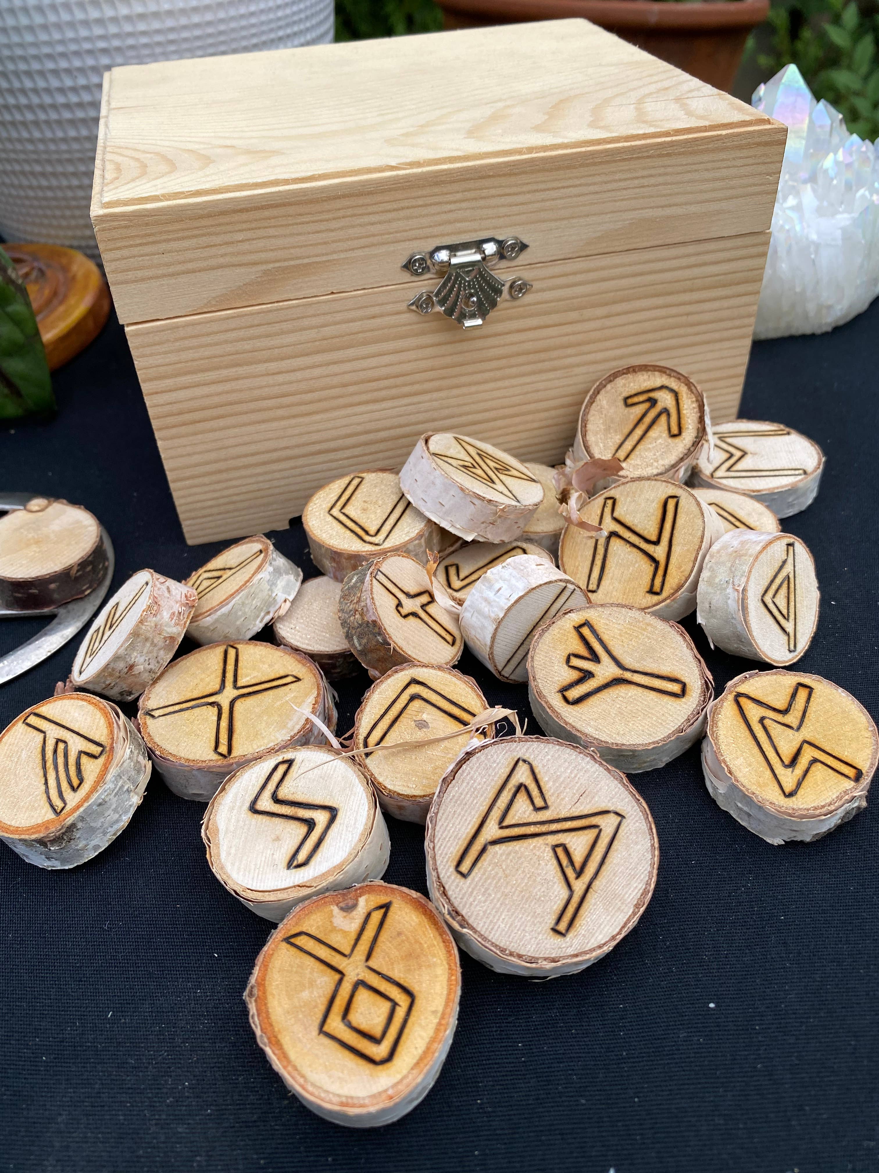 Elder Futhark Rune Set. Hand Drawn And Hand Burned w/ box