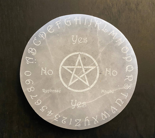 Engraved Selenite Disc Pendulum Board